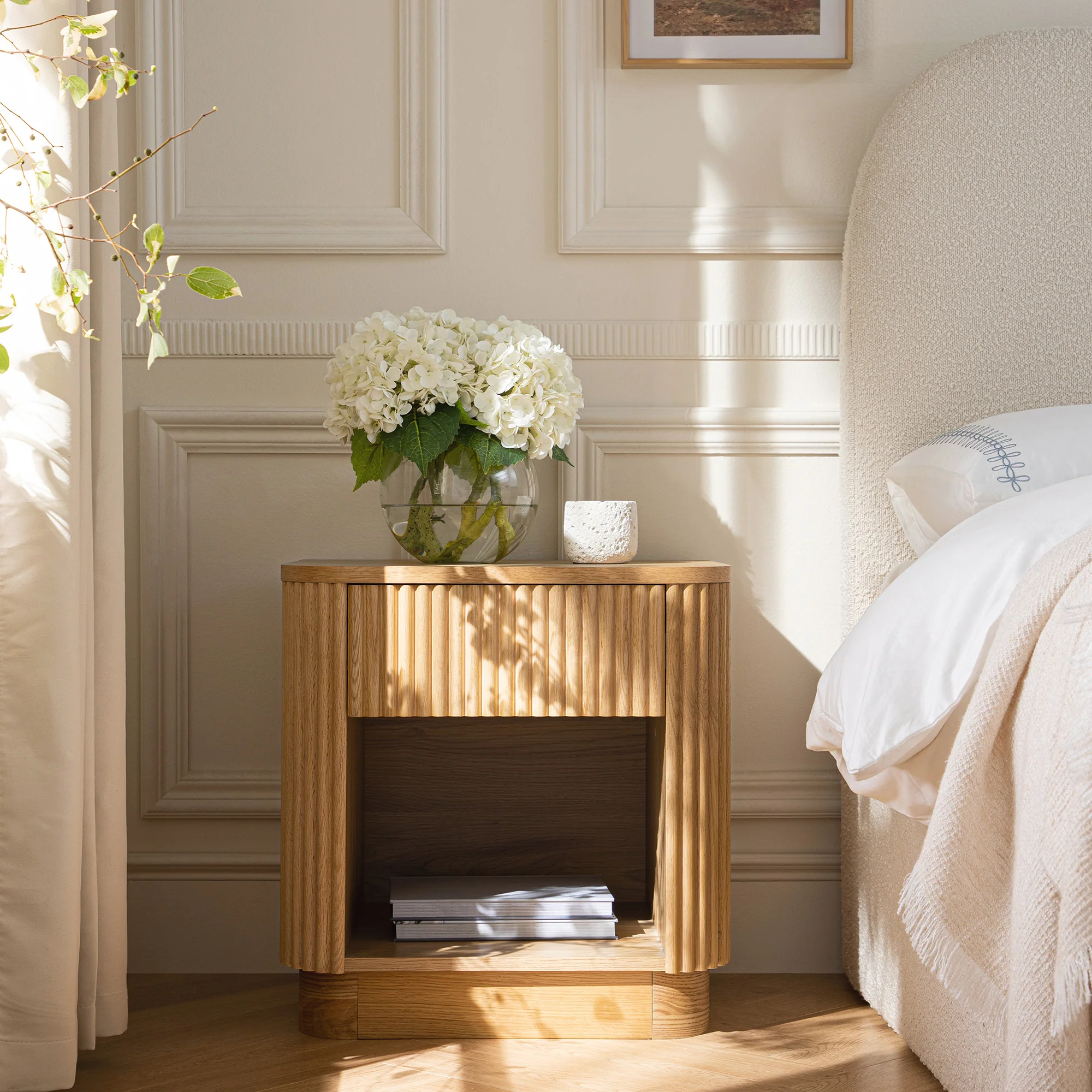 Maru 1-Drawer Bedside Table, Oak - Image 2