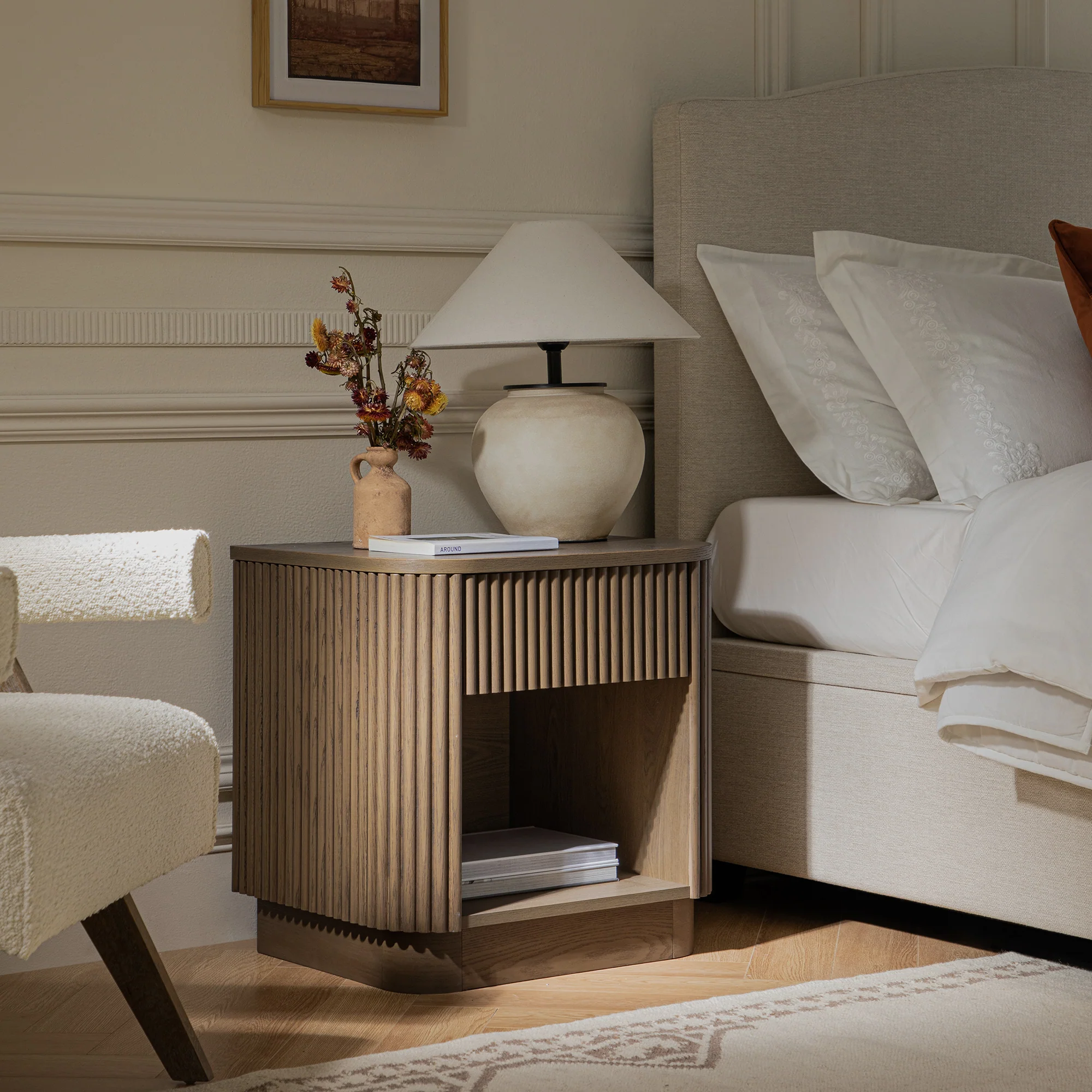 Maru 1-Drawer Bedside Table, Silver Oak - Image 2