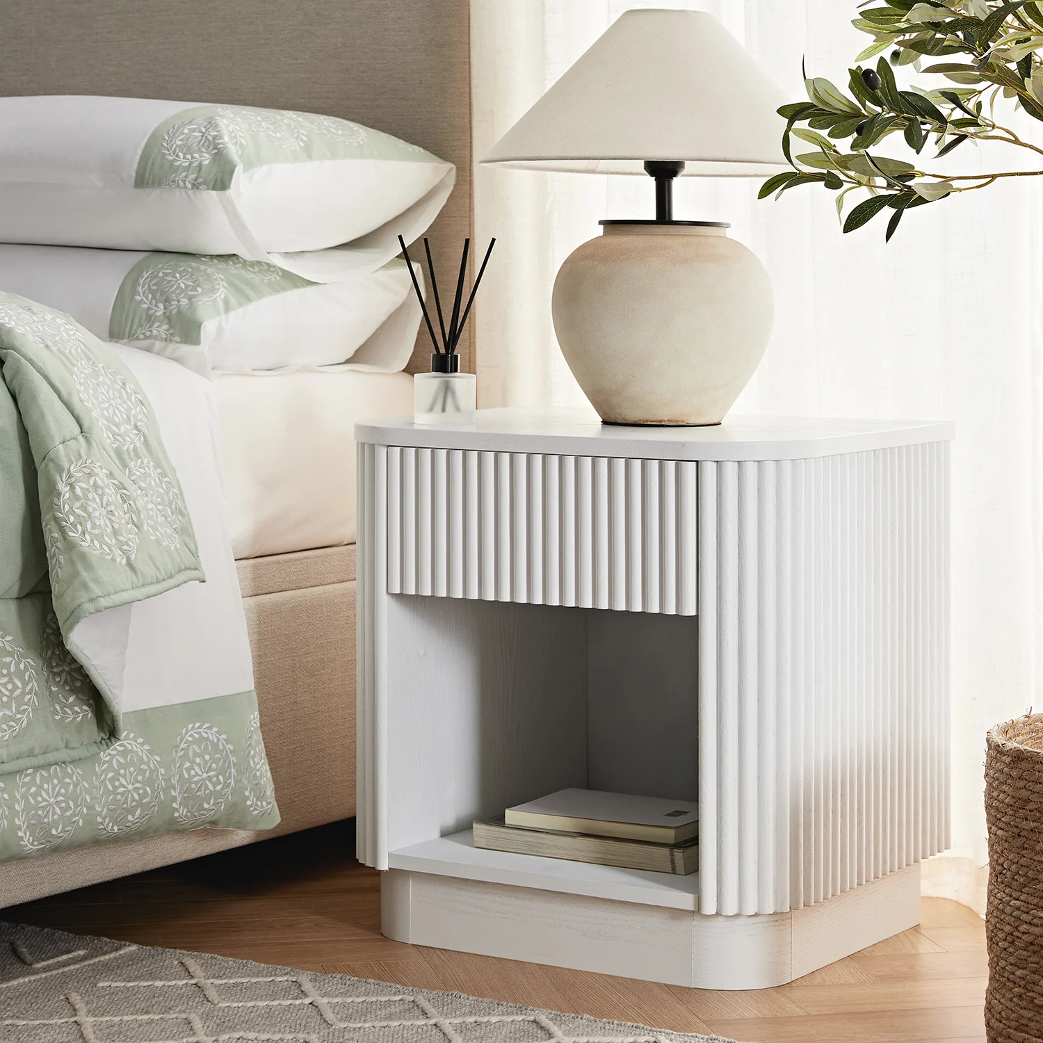 Maru 1-Drawer Bedside Table, Washed White - Image 2