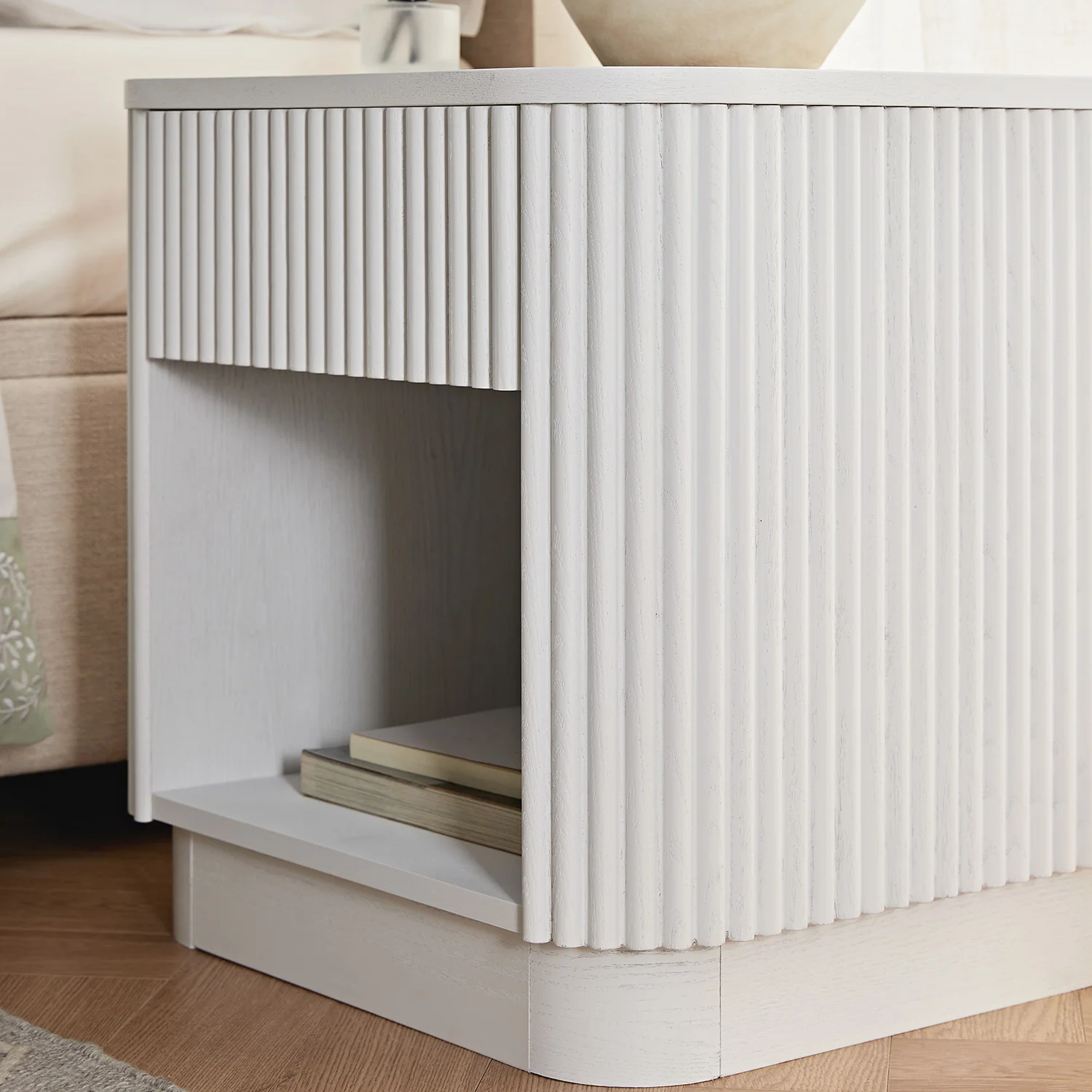 Maru 1-Drawer Bedside Table, Washed White - Image 3