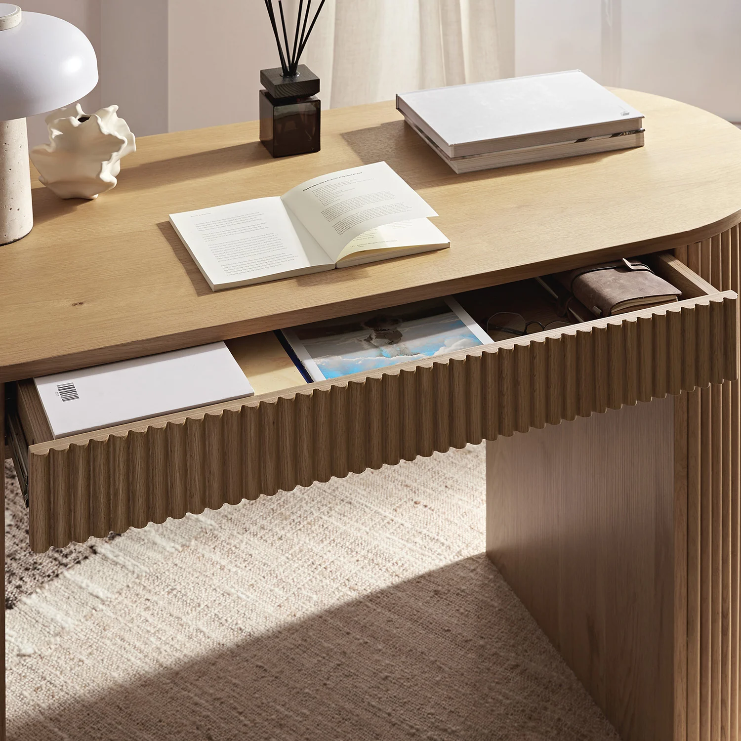 Maru 1-Drawer Writing Desk, Oak - Image 3