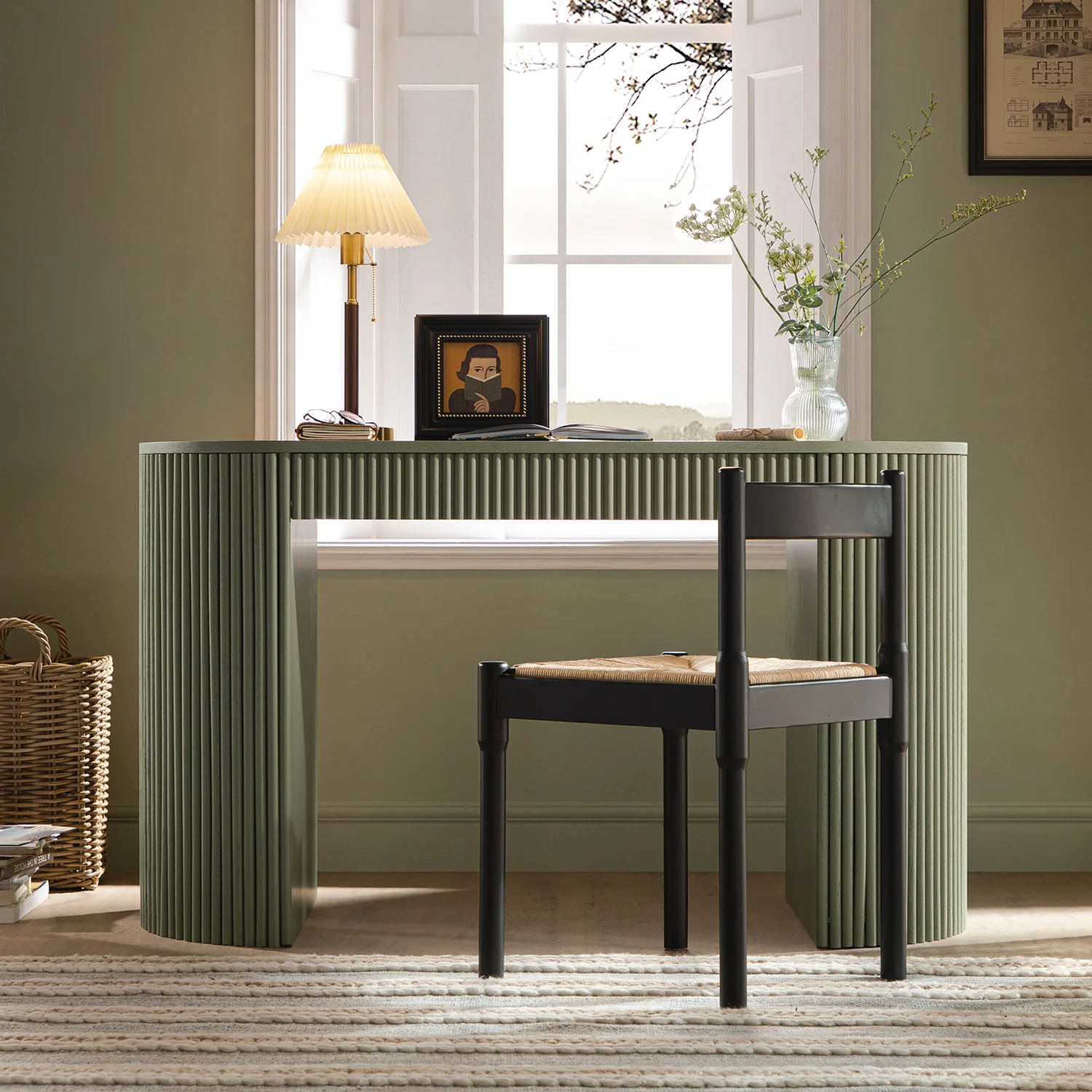 Maru 1-Drawer Writing Desk, Sage Green - Image 2