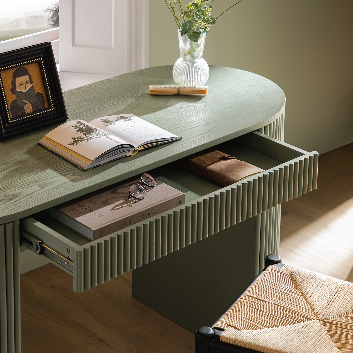 Maru 1-Drawer Writing Desk, Sage Green - Image 5
