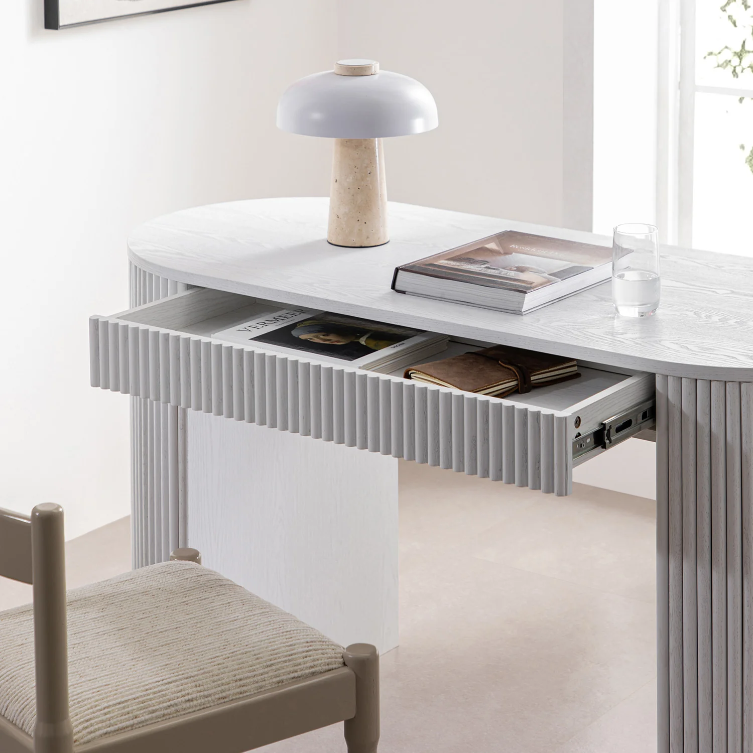 Maru 1-Drawer Writing Desk, Washed White - Image 4