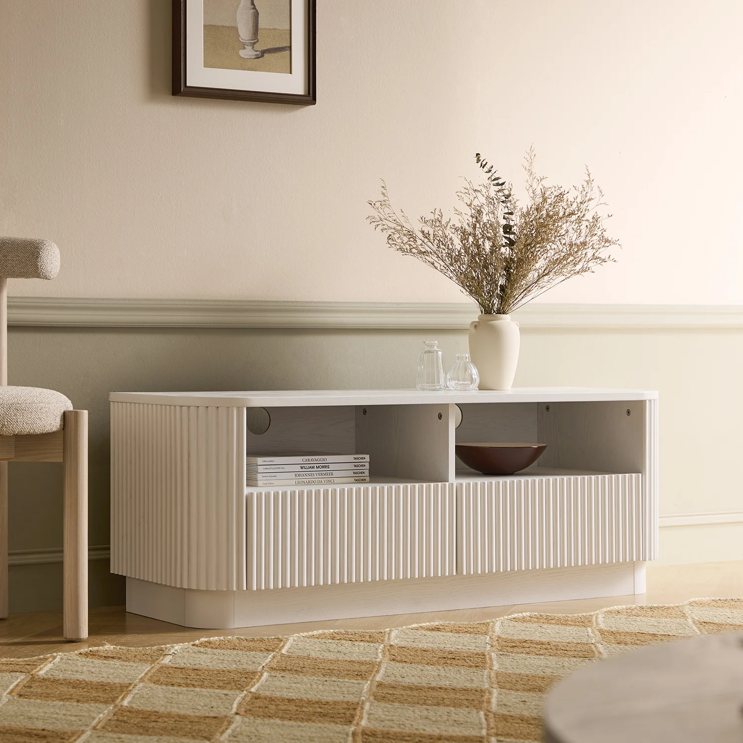 Maru 120cm TV Unit with Drawers, Washed White - Image 2