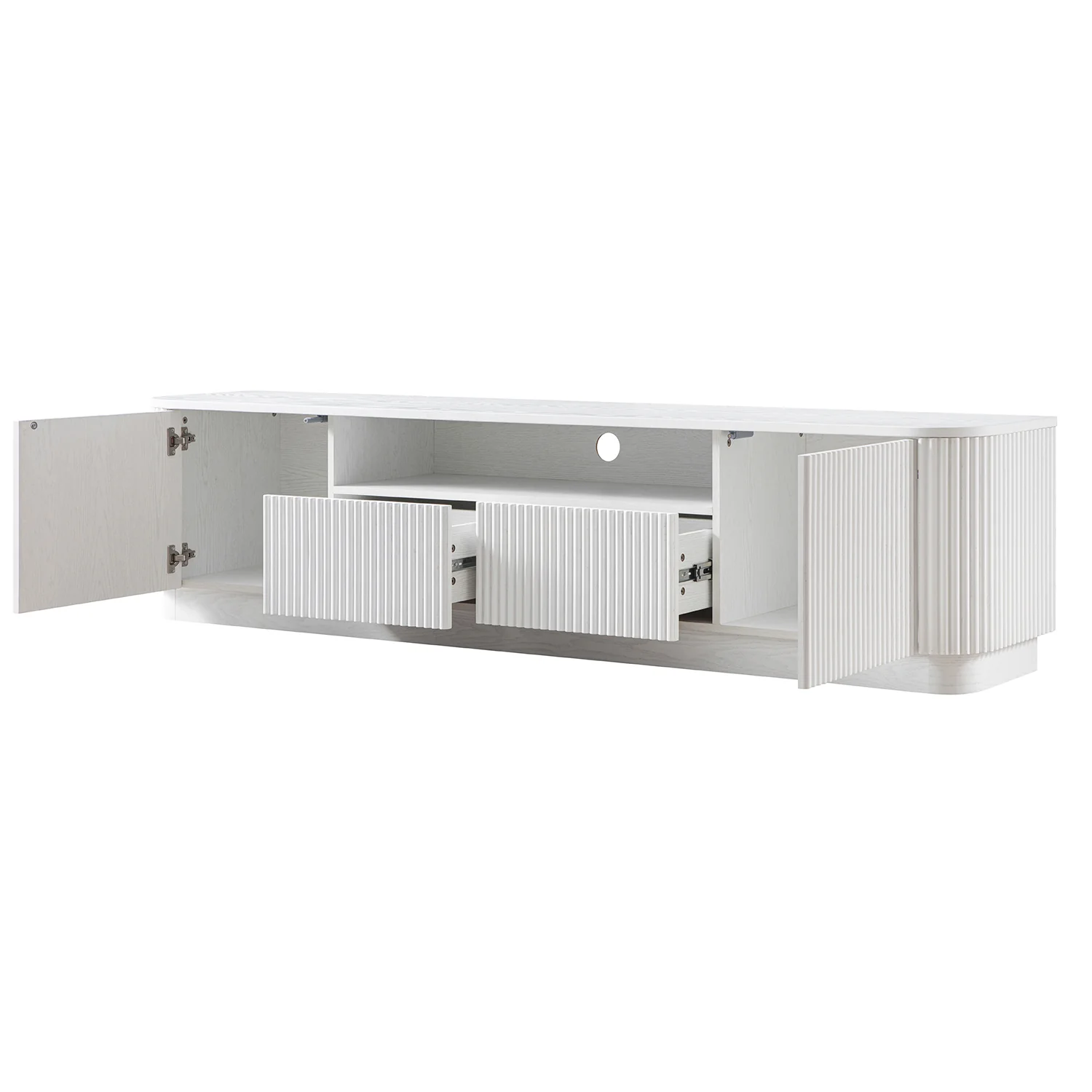Maru 200cm Wide TV Unit with Drawers, Washed White - Image 12