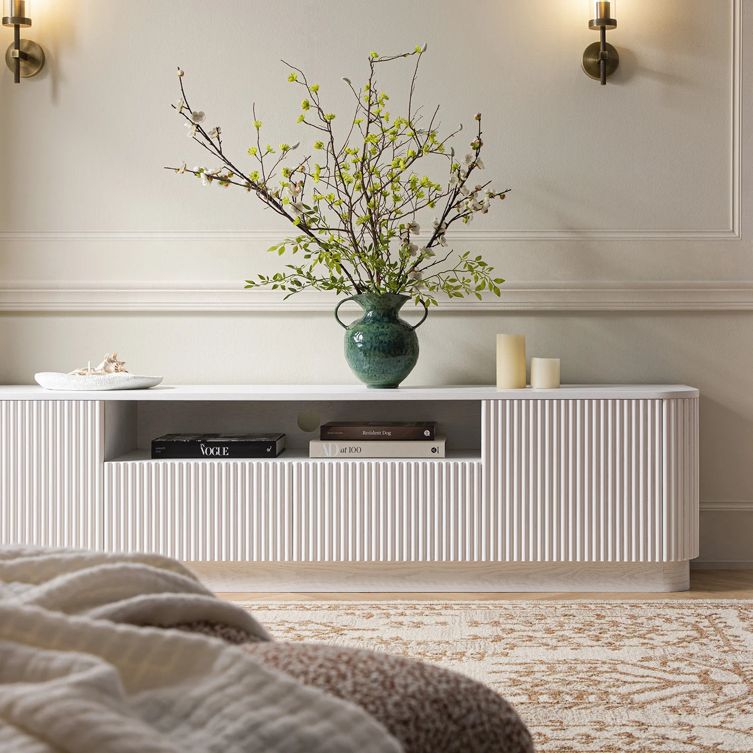 Maru 200cm Wide TV Unit with Drawers, Washed White - Image 4