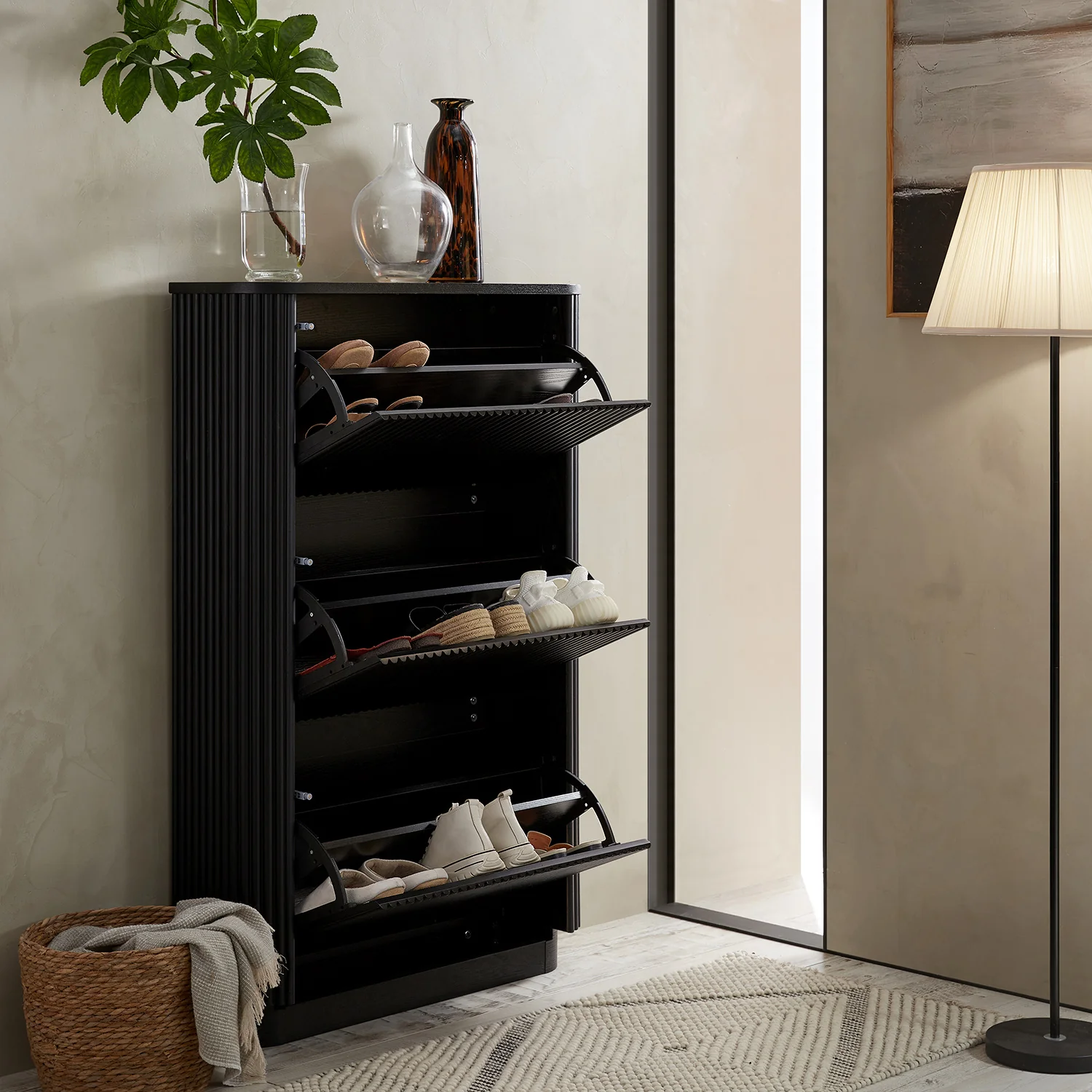 Maru 3-Door Shoe Storage Cabinet, Black - Image 3