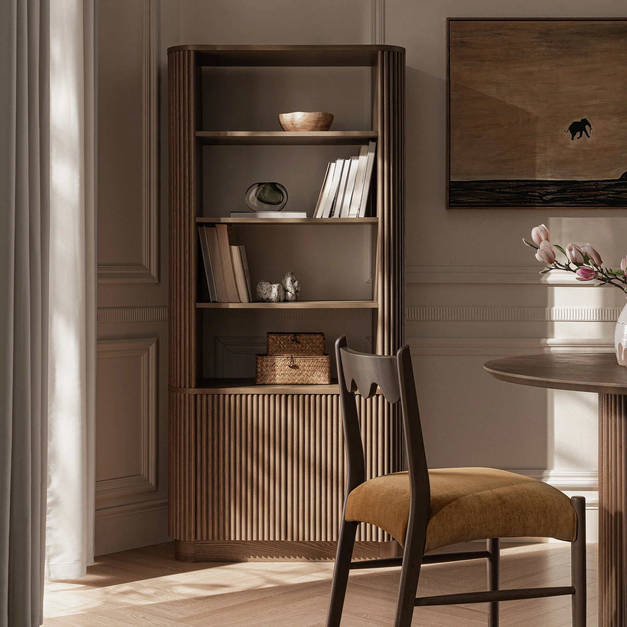Maru Bookcase with Cabinet, Silver Oak - Image 2