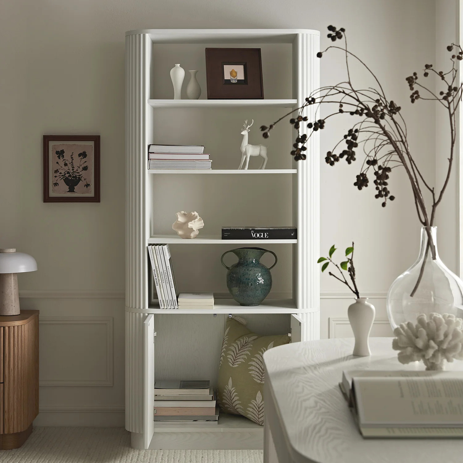 Maru Bookcase with Cabinet, Washed White - Image 3