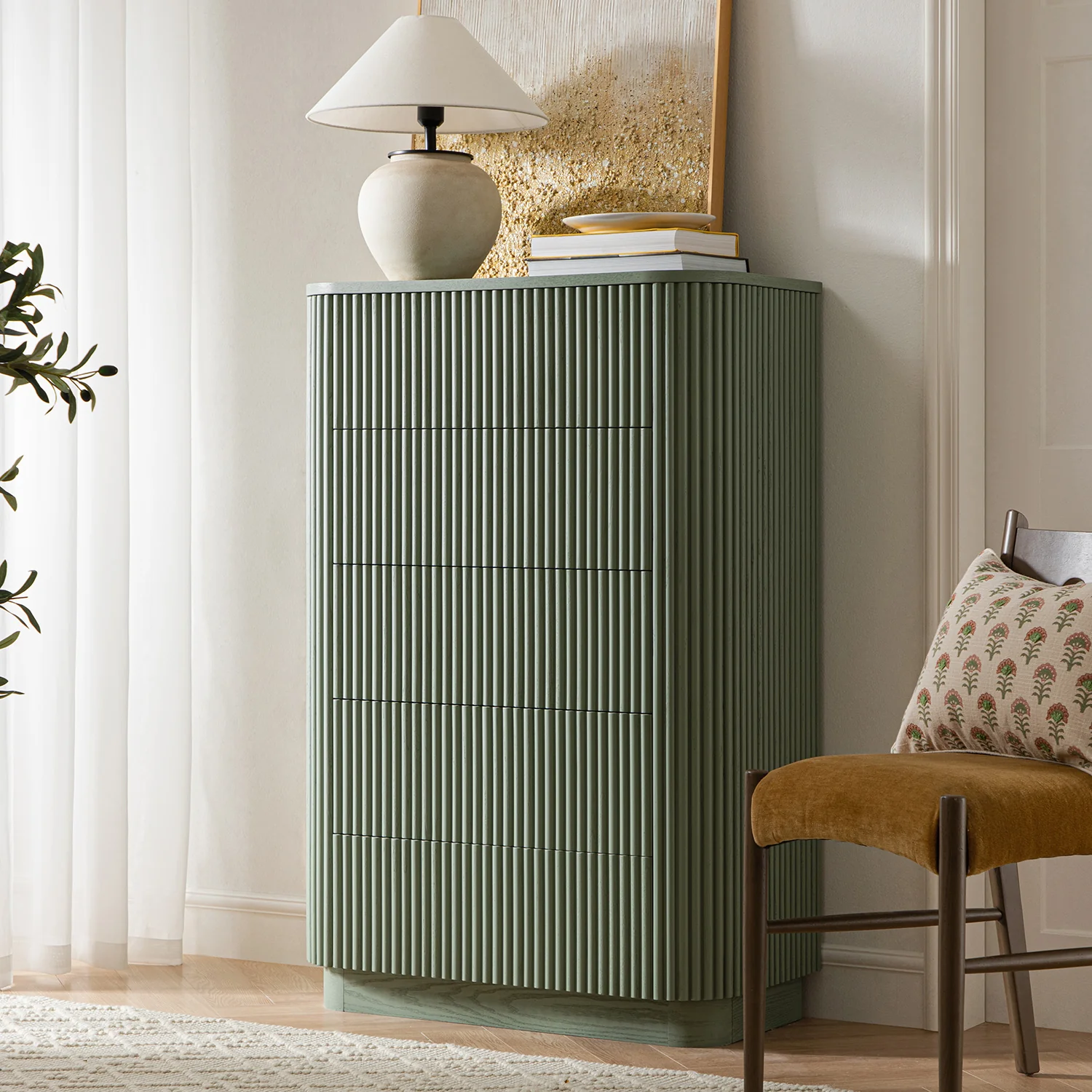 Maru Chest of 5 Drawers, Sage Green - Image 2