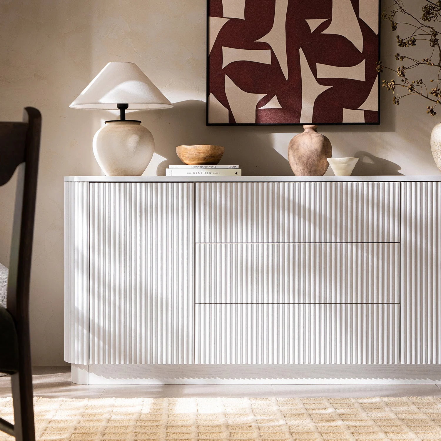 Maru Large 2-Door Sideboard with Drawers, Washed White - Image 4