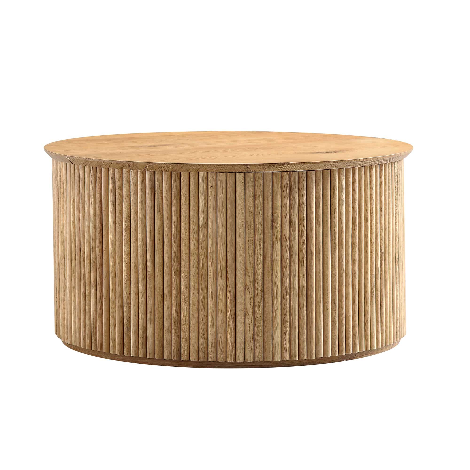 Maru Oak Round Coffee Table with Storage, Oak - Image 5