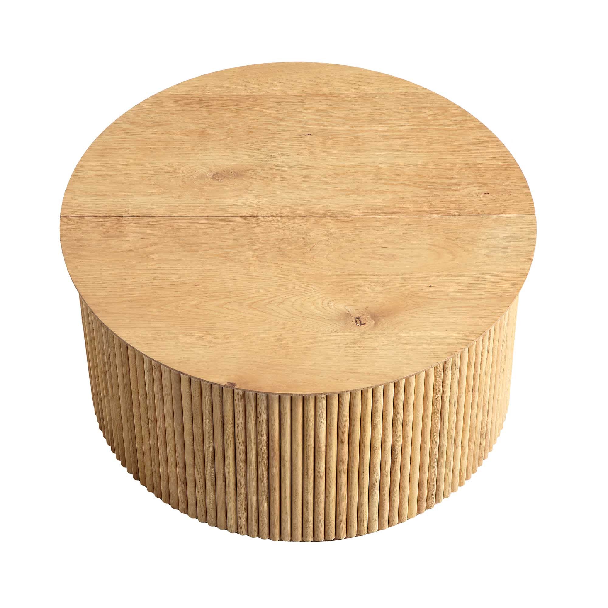 Maru Oak Round Coffee Table with Storage, Oak - Image 8