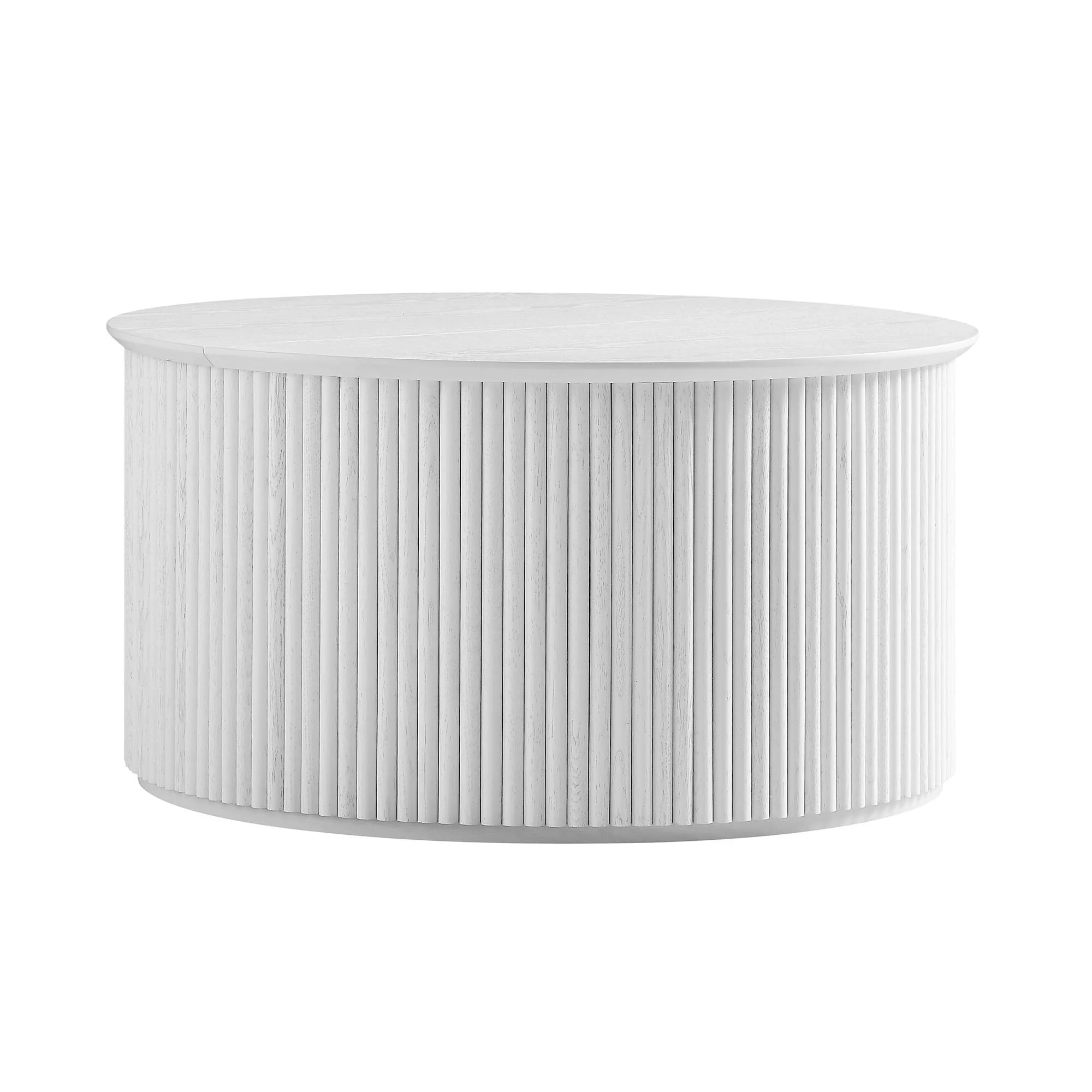 Maru Oak Round Coffee Table with Storage, Washed White - Image 5