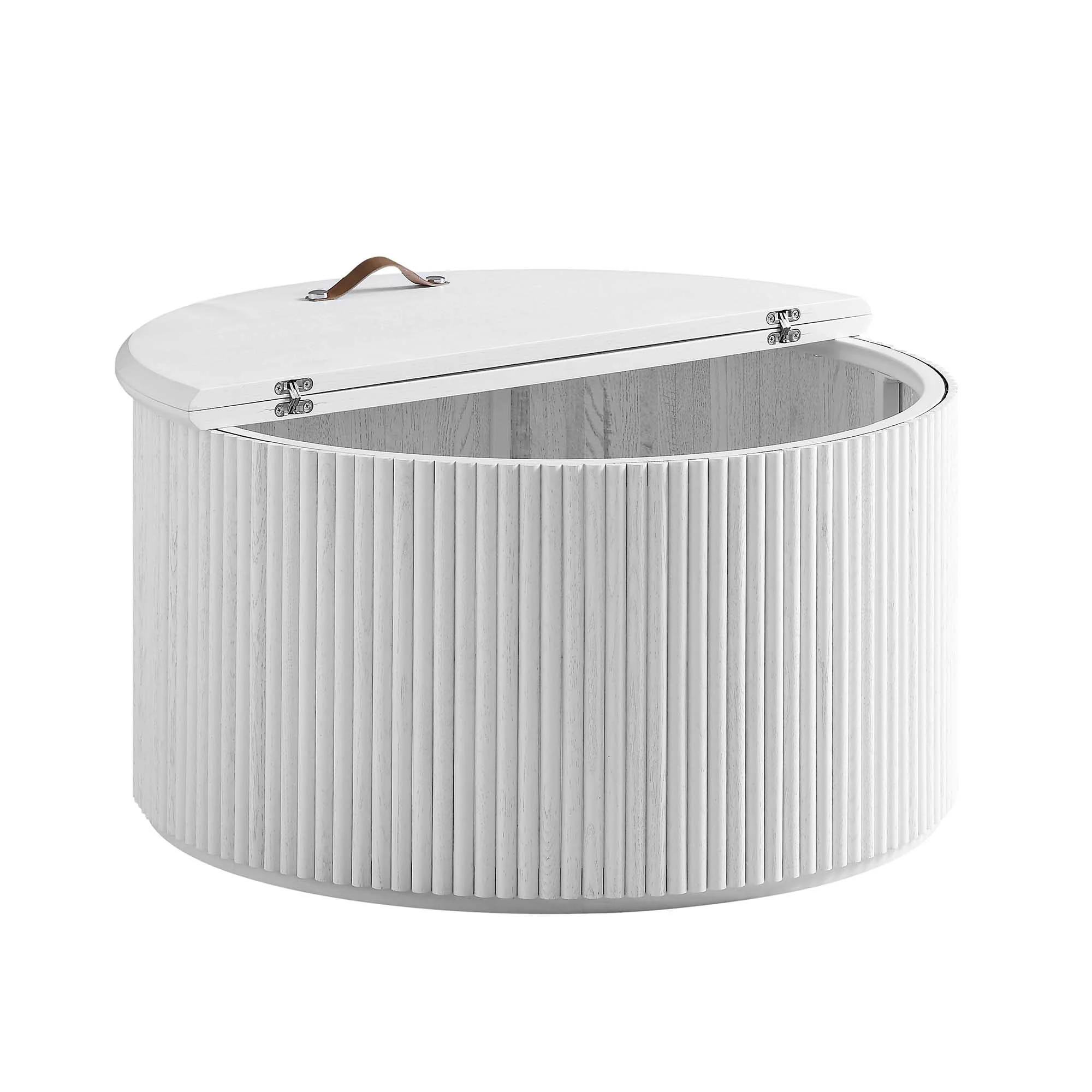 Maru Oak Round Coffee Table with Storage, Washed White - Image 8