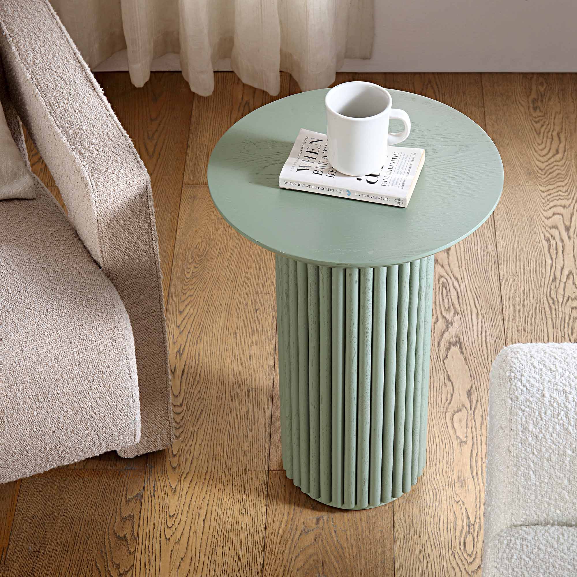 Maru Oak Round Side Table, Sage Green - Image 2