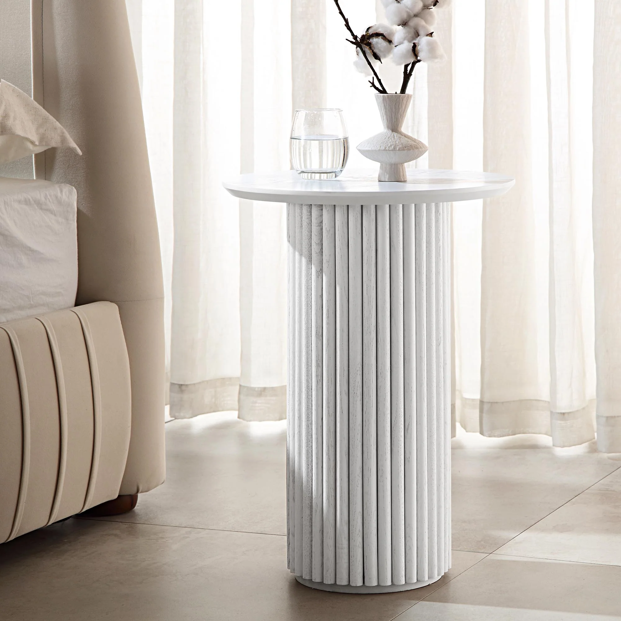 Maru Oak Round Side Table, Washed White - Image 2