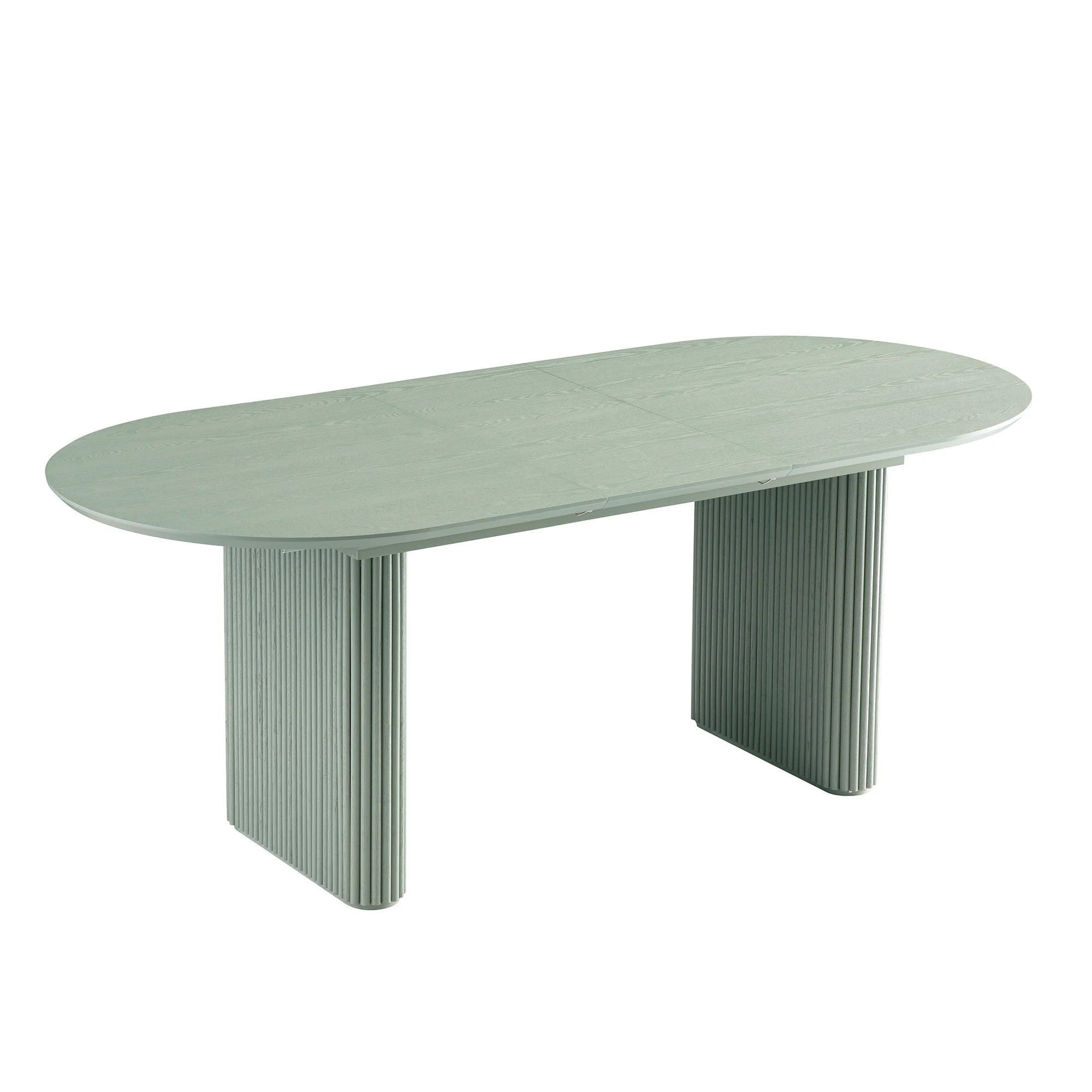 Maru Oval 6-8 Seater Extending Oak Pedestal Dining Table, Sage Green - Image 2