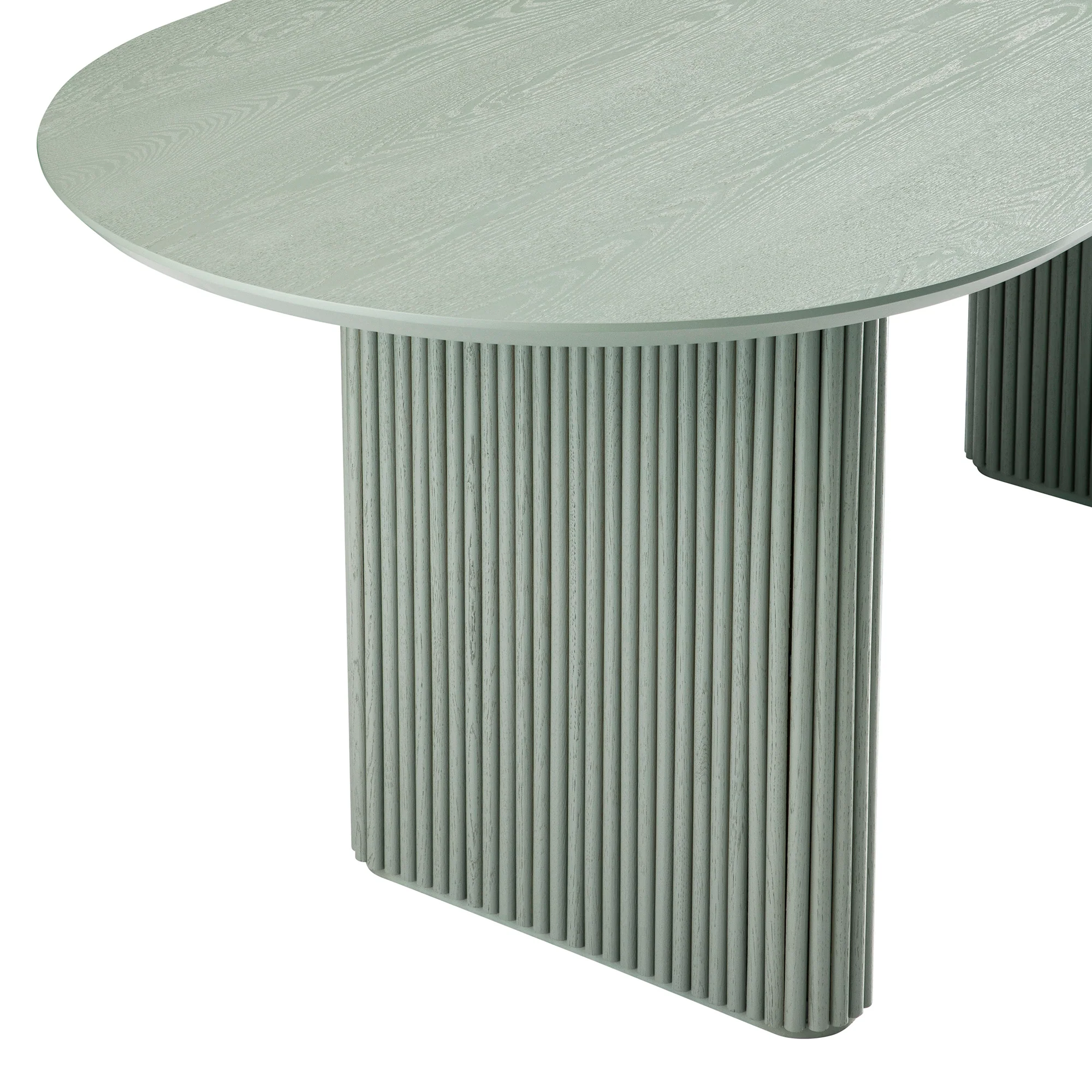 Maru Oval 6-8 Seater Extending Oak Pedestal Dining Table, Sage Green - Image 7