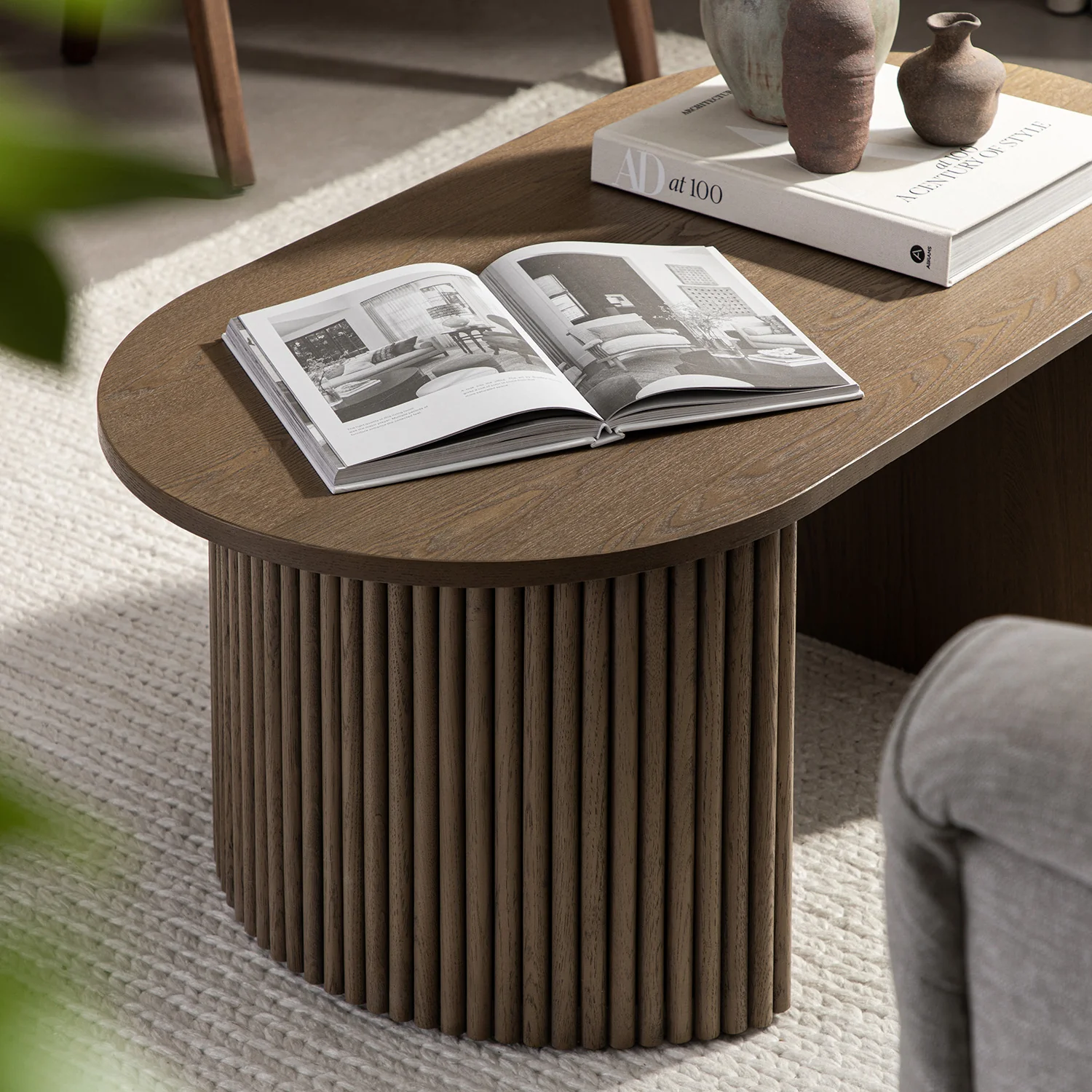 Maru Oval Coffee Table, Silver Oak - Image 4