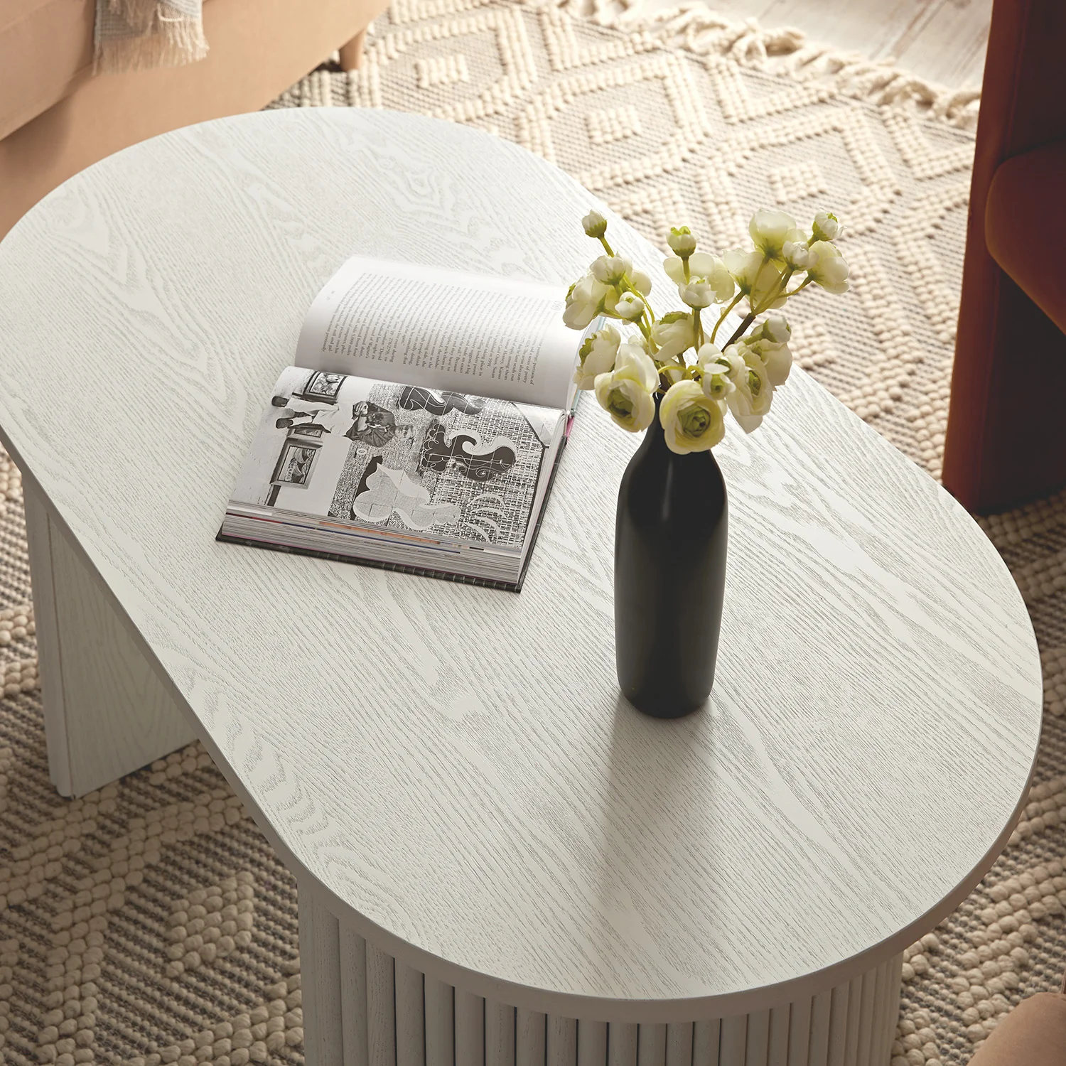 Maru Oval Coffee Table, Washed White - Image 5