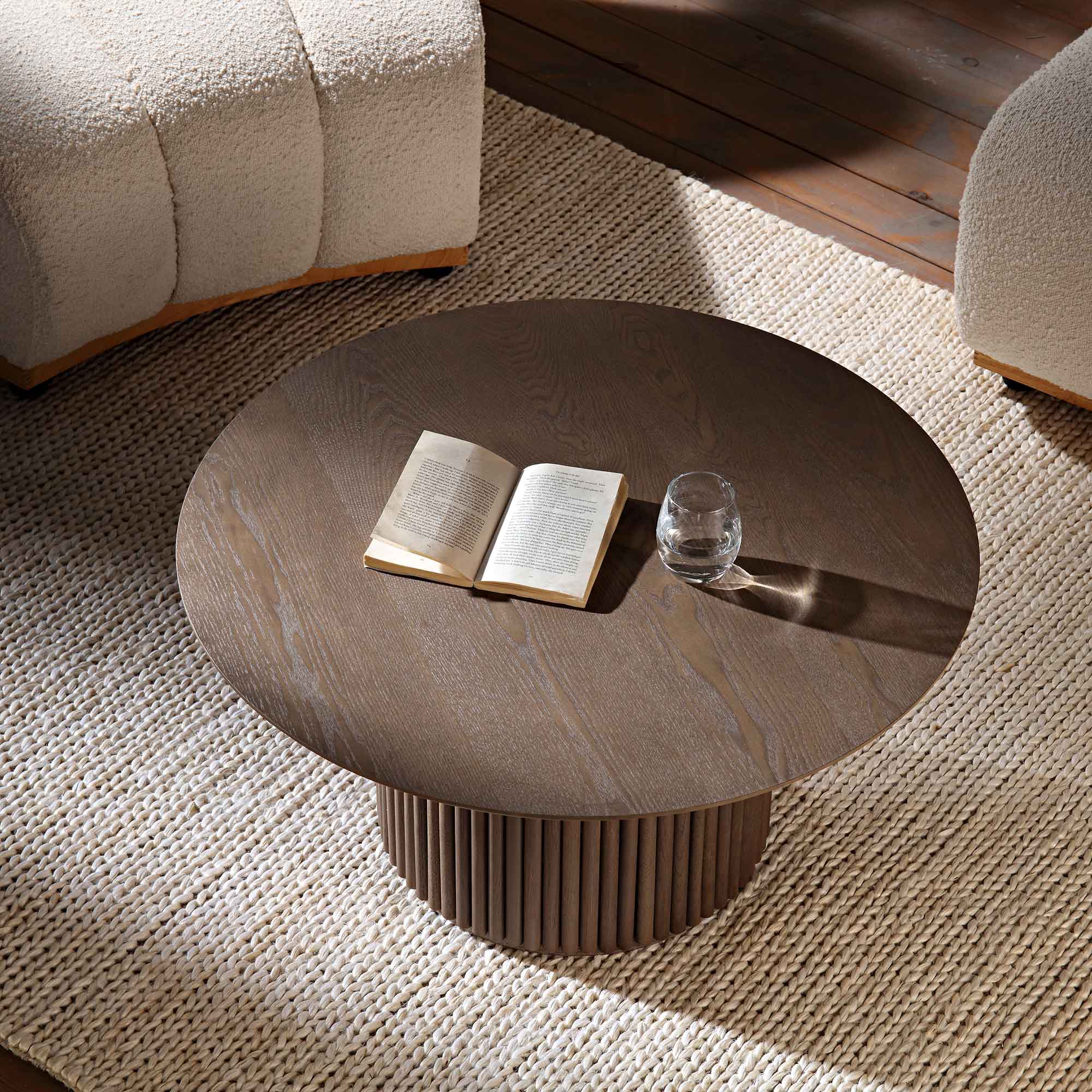 Maru Round Oak Pedestal Coffee Table, Silver Oak - Image 2