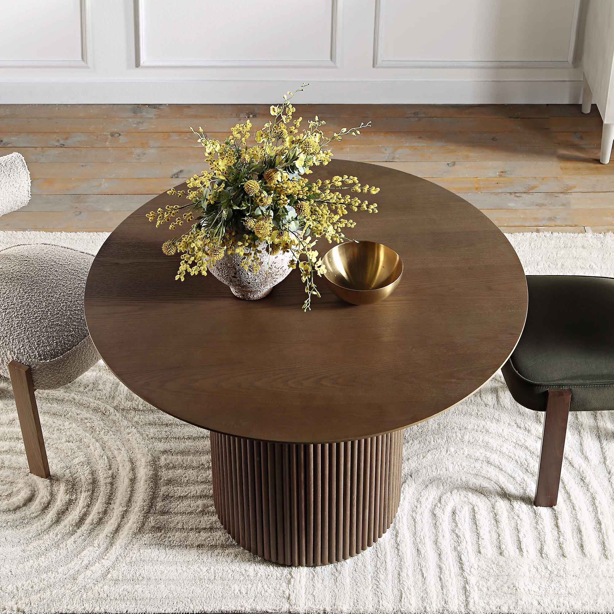 Maru Round Oak Pedestal Dining Table, Silver Oak - Image 2