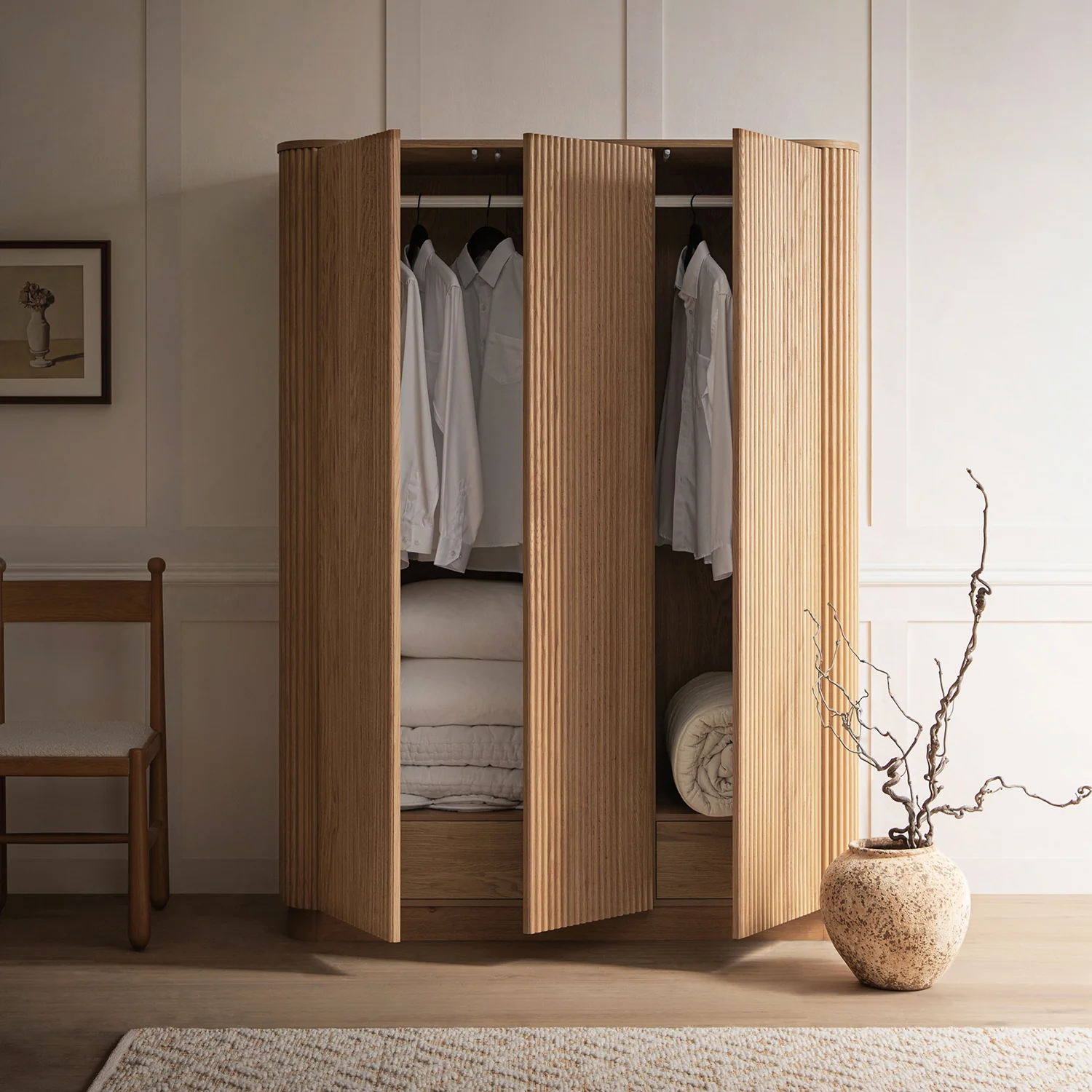 Maru Triple Wardrobe, Oak - Image 2