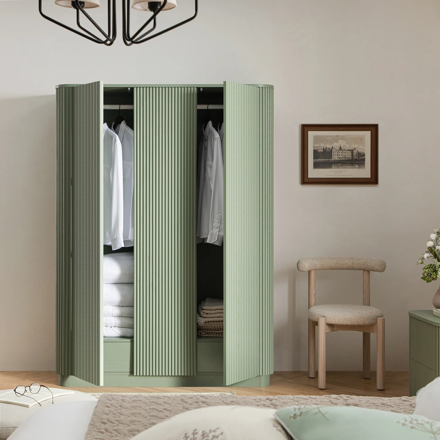 Maru Triple Wardrobe, Sage Green - Image 3