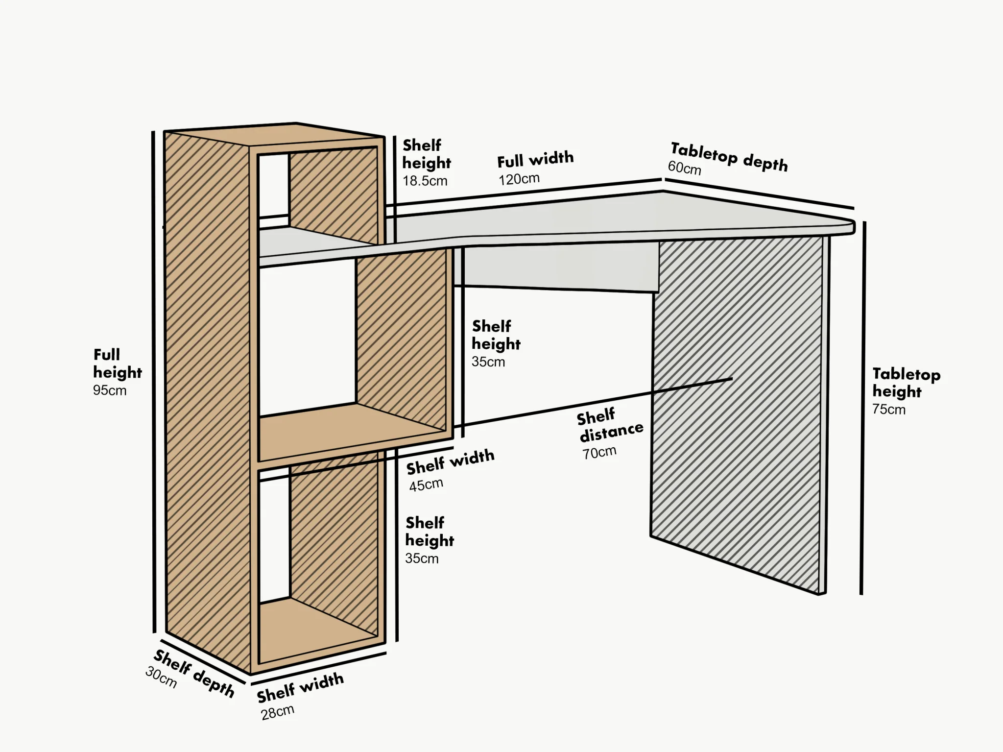 Mason White High Gloss Desk with Oak Effect Shelves - Image 4