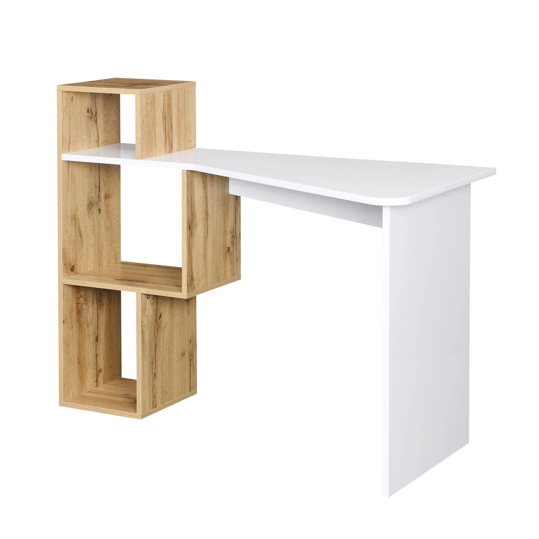 Mason White High Gloss Desk with Oak Effect Shelves - Image 5