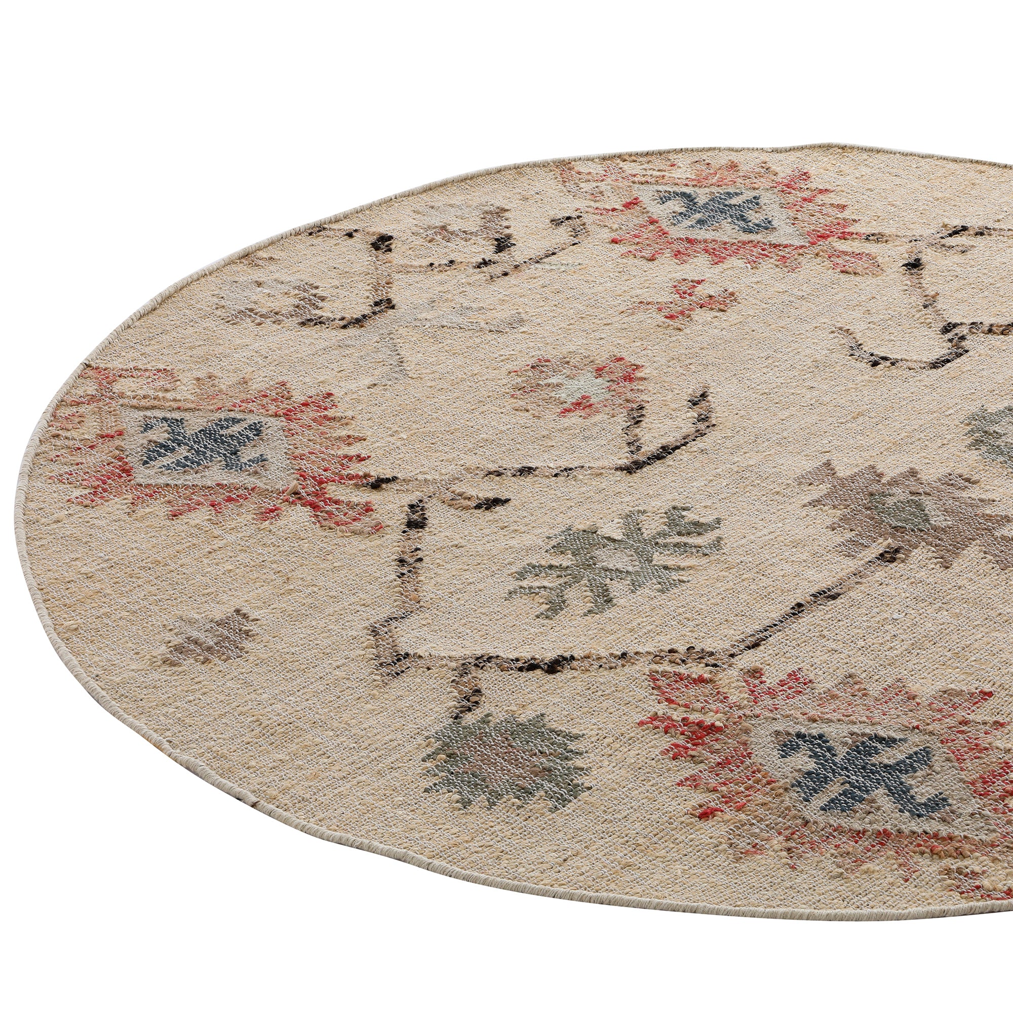 Matalya Kilim Handwoven Wool & Jute Cream Round Rug - Image 2