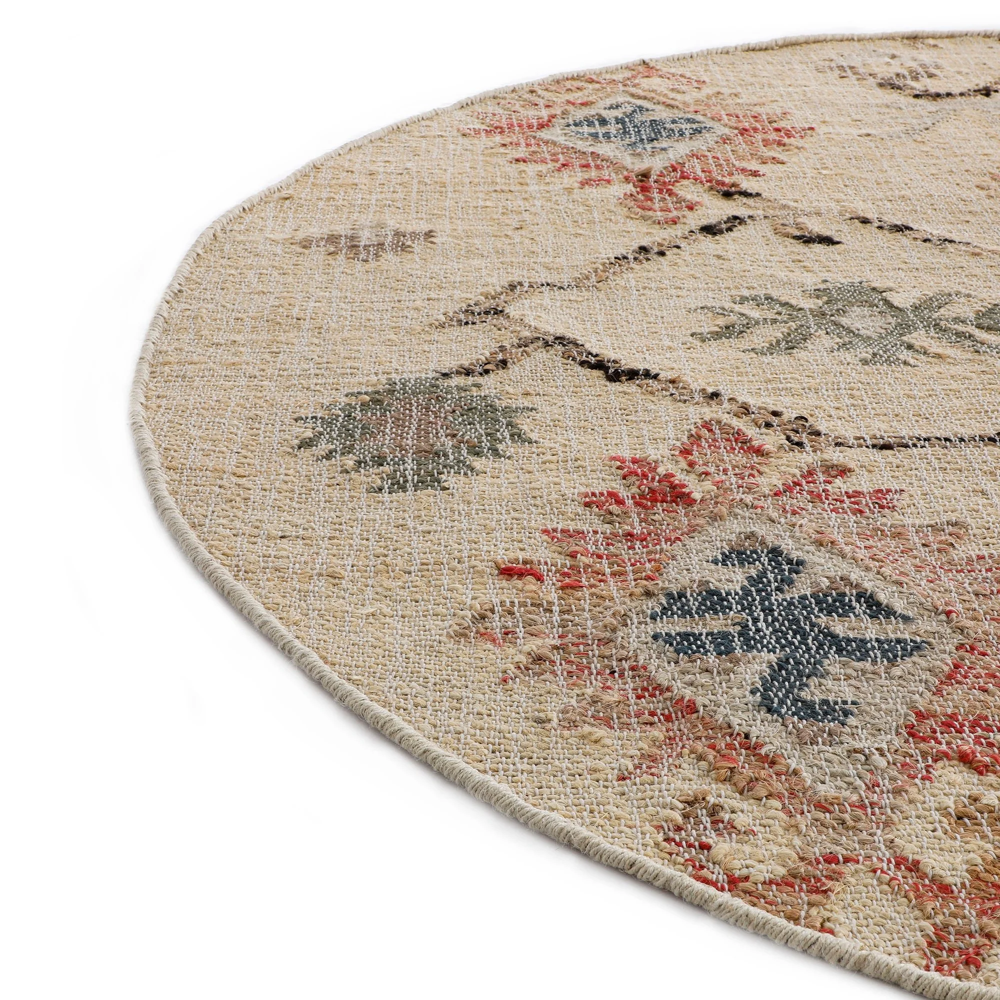 Matalya Kilim Handwoven Wool & Jute Cream Round Rug - Image 4