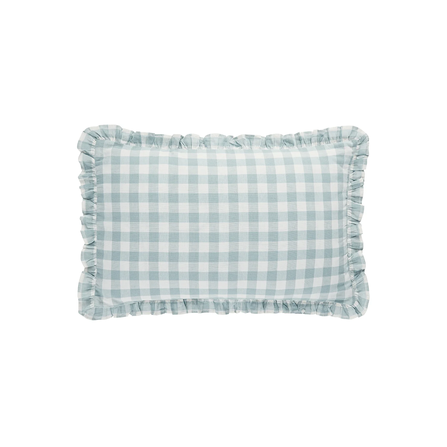 Matilda Blue Gingham Ruffle Linen Blend Pillowcases - Pair - Image 3