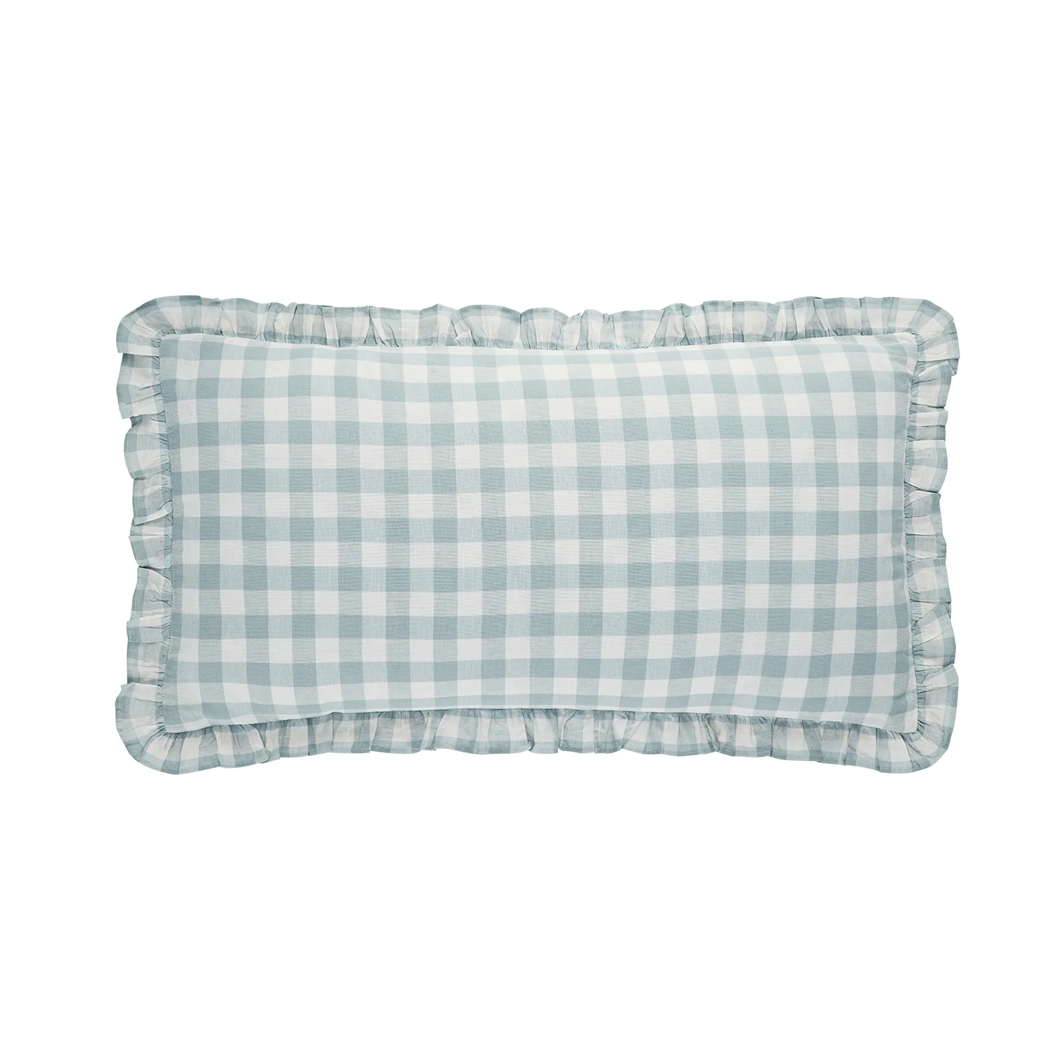 Matilda Blue Gingham Ruffle Linen Blend Pillowcases - Pair - Image 4