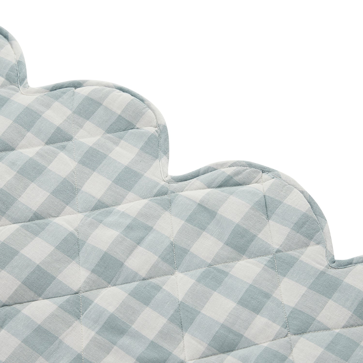 Matilda Blue Gingham Scallop Quilted Linen Blend Bedspread - Image 6