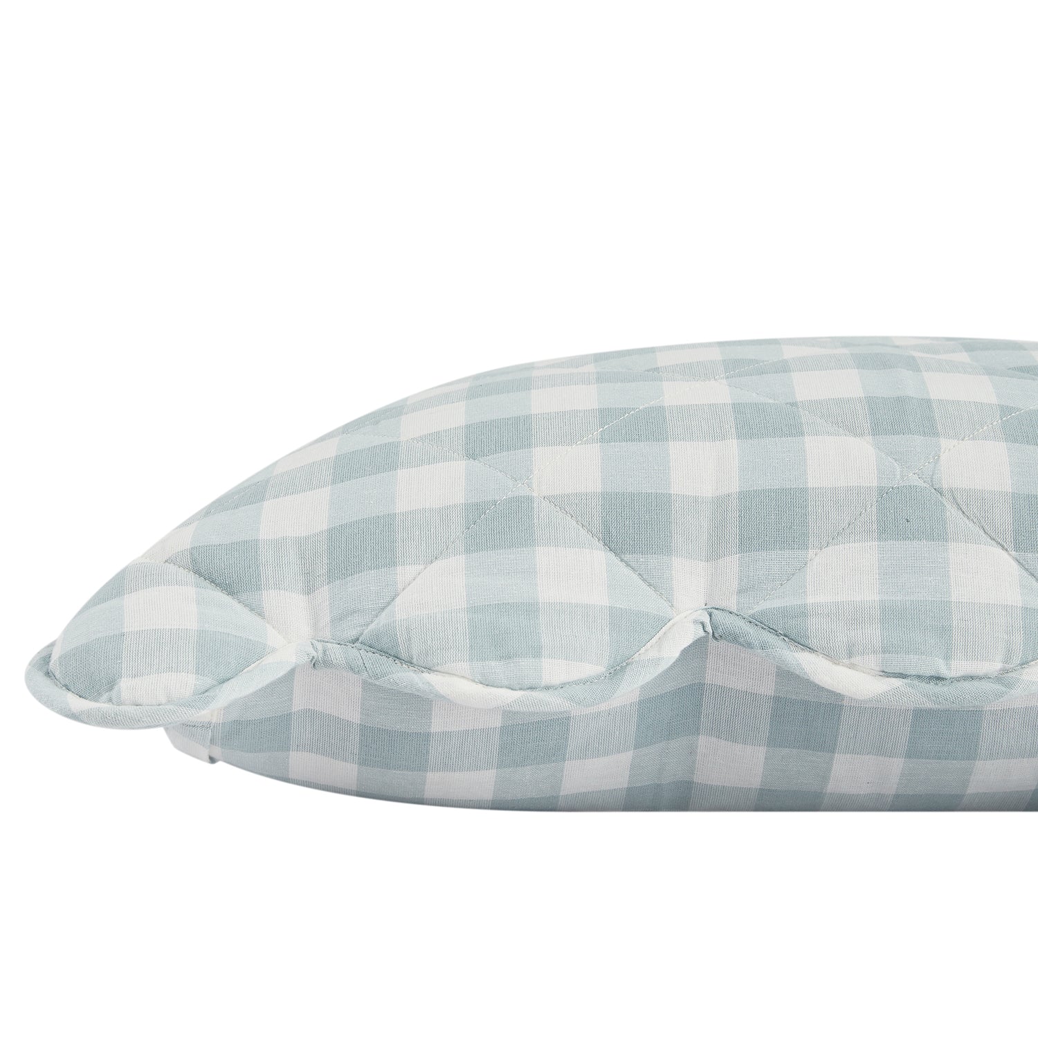 Matilda Blue Gingham Scallop Quilted Linen Blend Continental Square Pillowcases - Pair - Image 2