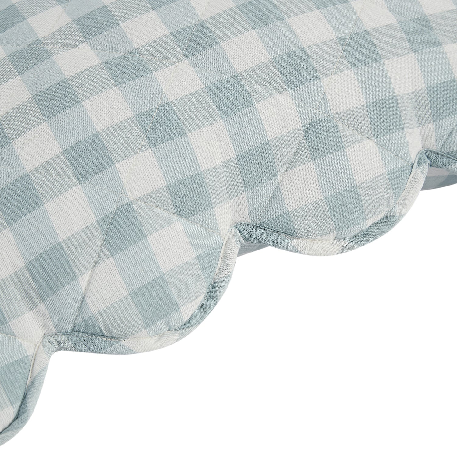 Matilda Blue Gingham Scallop Quilted Linen Blend Continental Square Pillowcases - Pair - Image 3