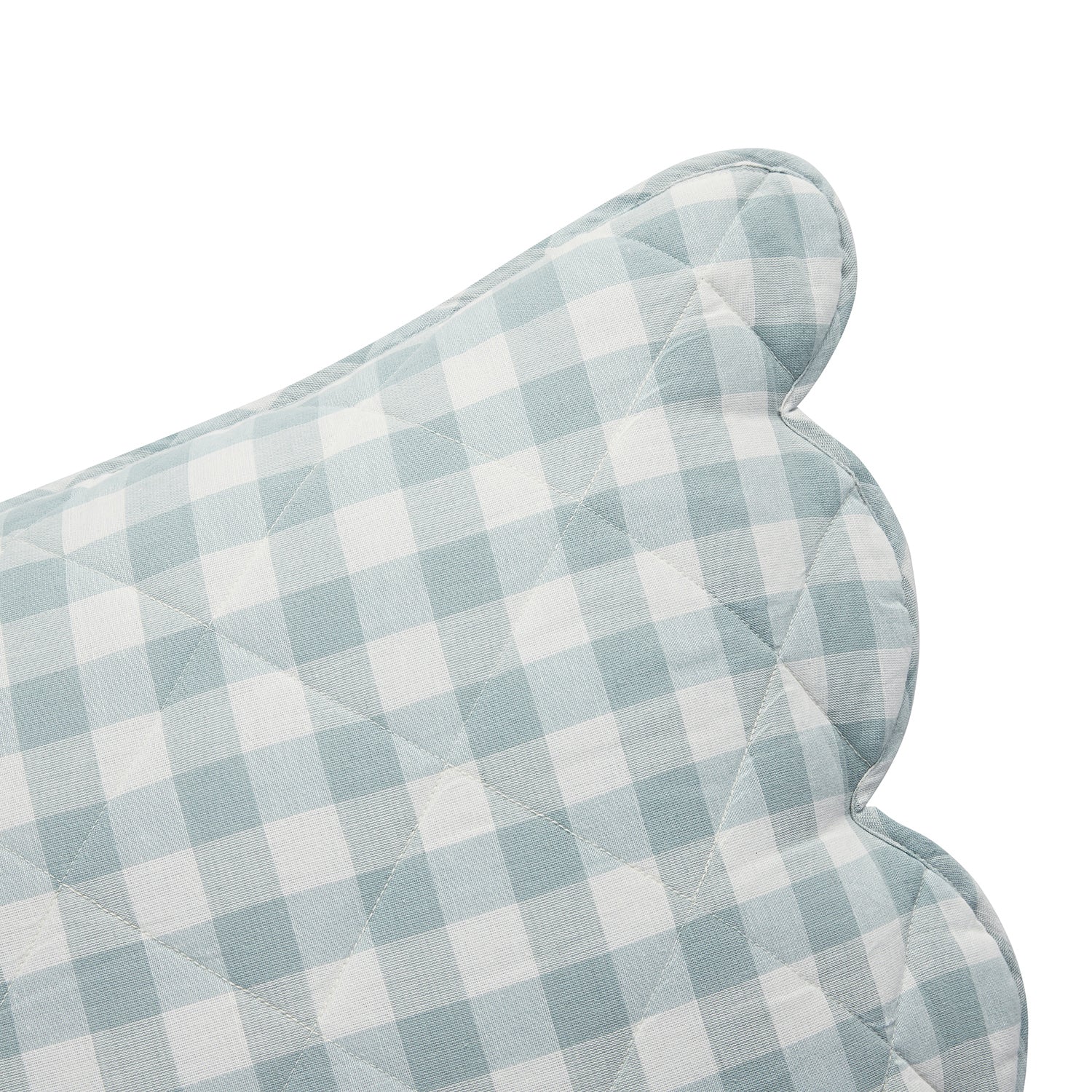 Matilda Blue Gingham Scallop Quilted Linen Blend Continental Square Pillowcases - Pair - Image 4