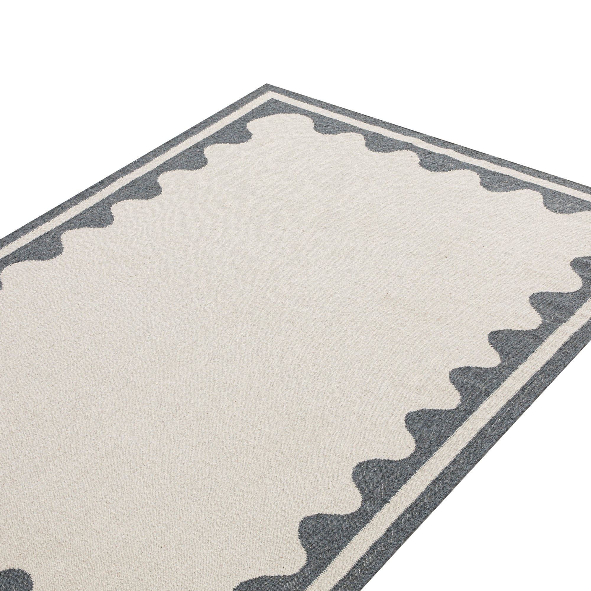 Matilda Blue Scallop Border Handwoven Wool Rug - Image 4