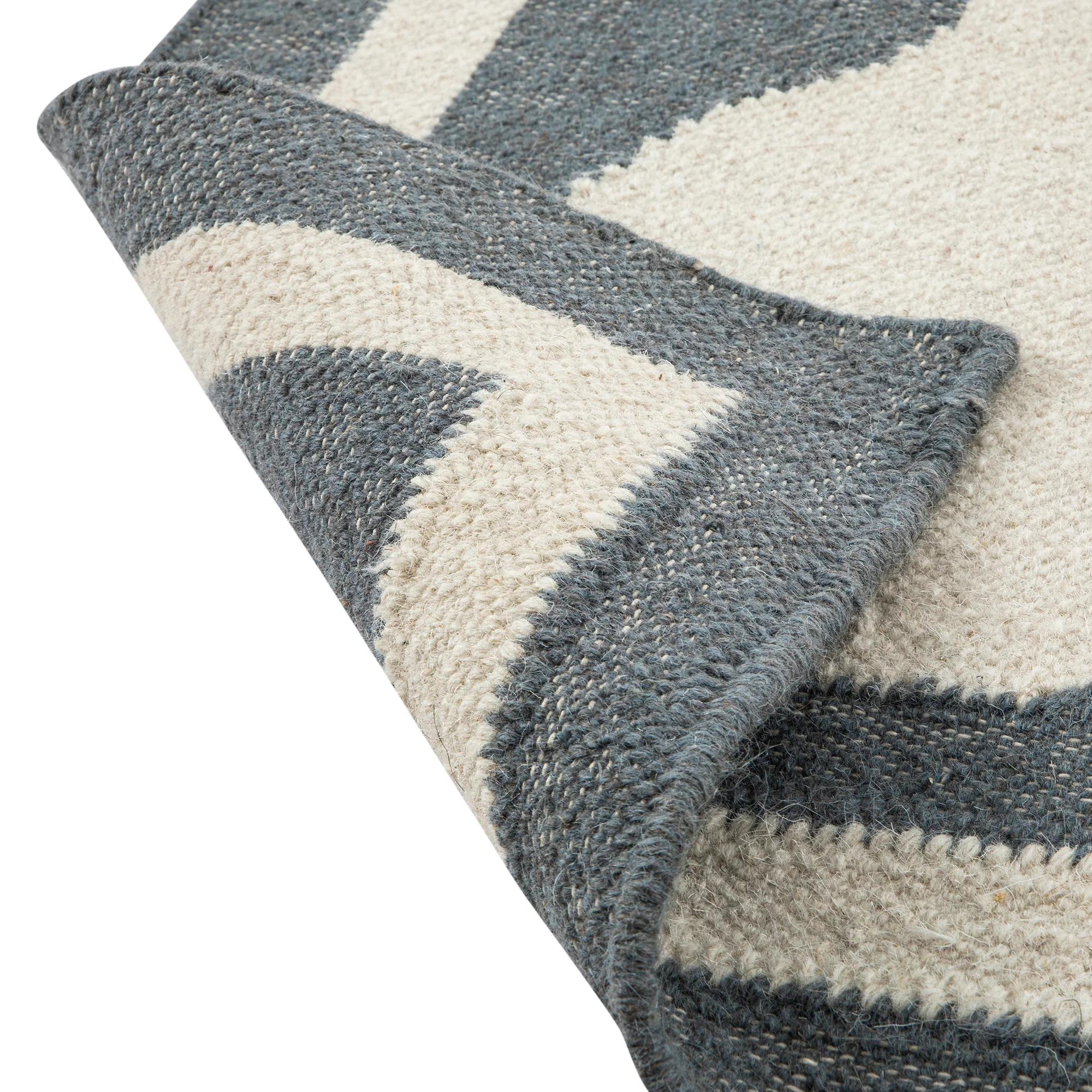 Matilda Blue Scallop Border Handwoven Wool Rug - Image 7