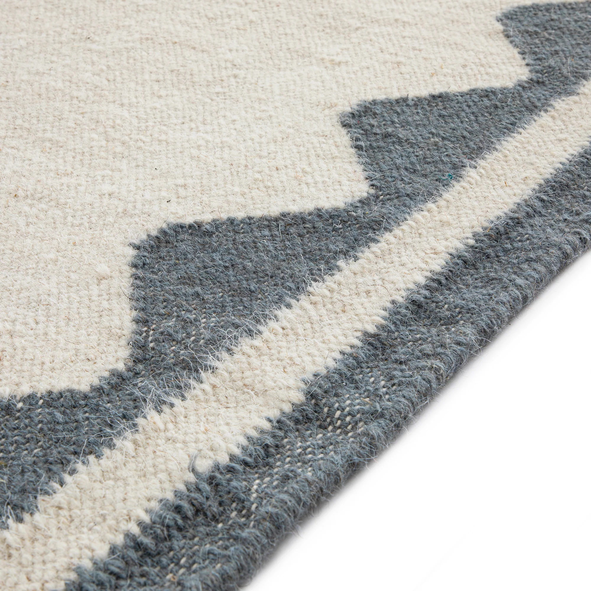 Matilda Blue Scallop Border Handwoven Wool Runner - Image 6