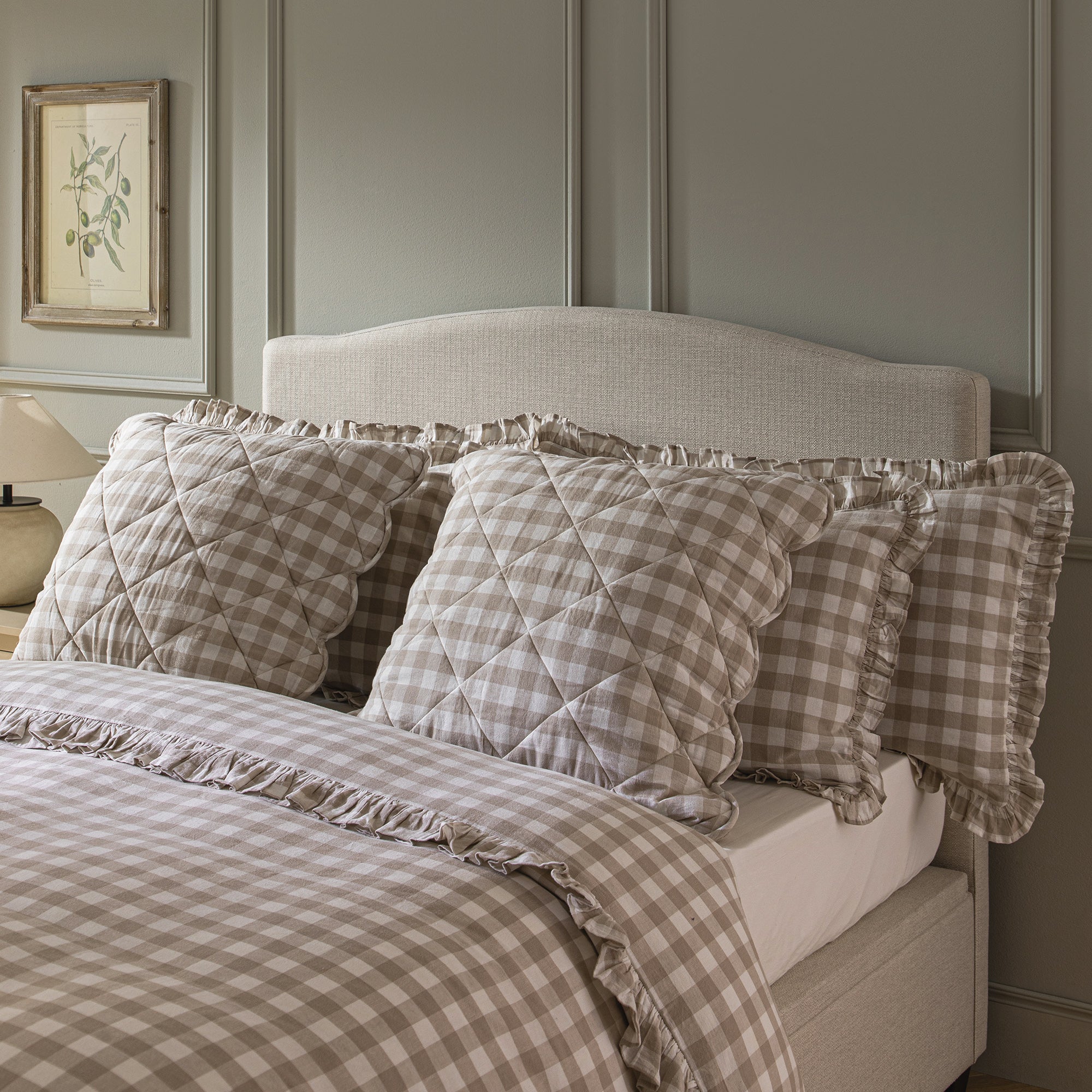 Matilda Beige Gingham Ruffle Linen Blend Duvet Set - Image 5