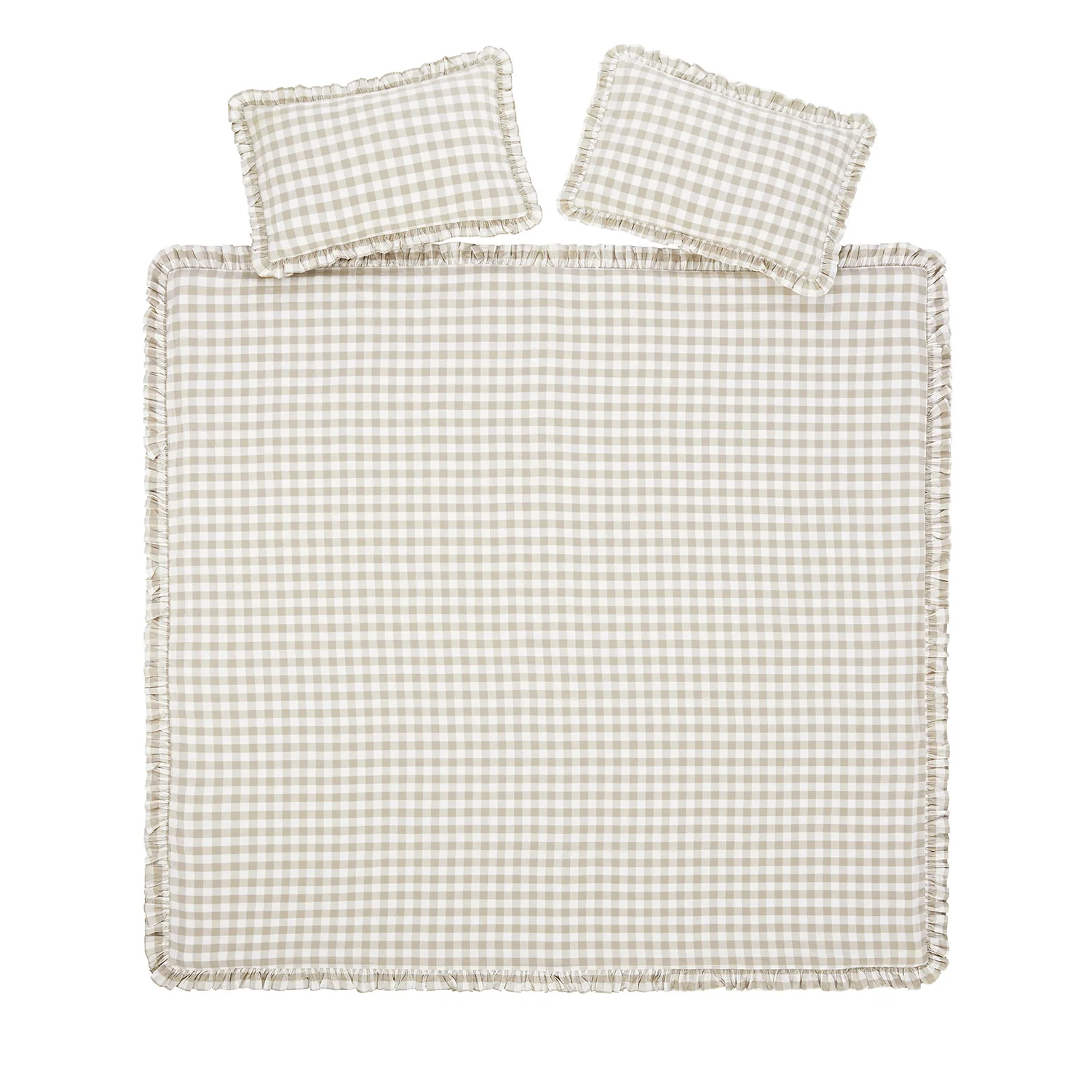 Matilda Beige Gingham Ruffle Linen Blend Duvet Set - Image 6