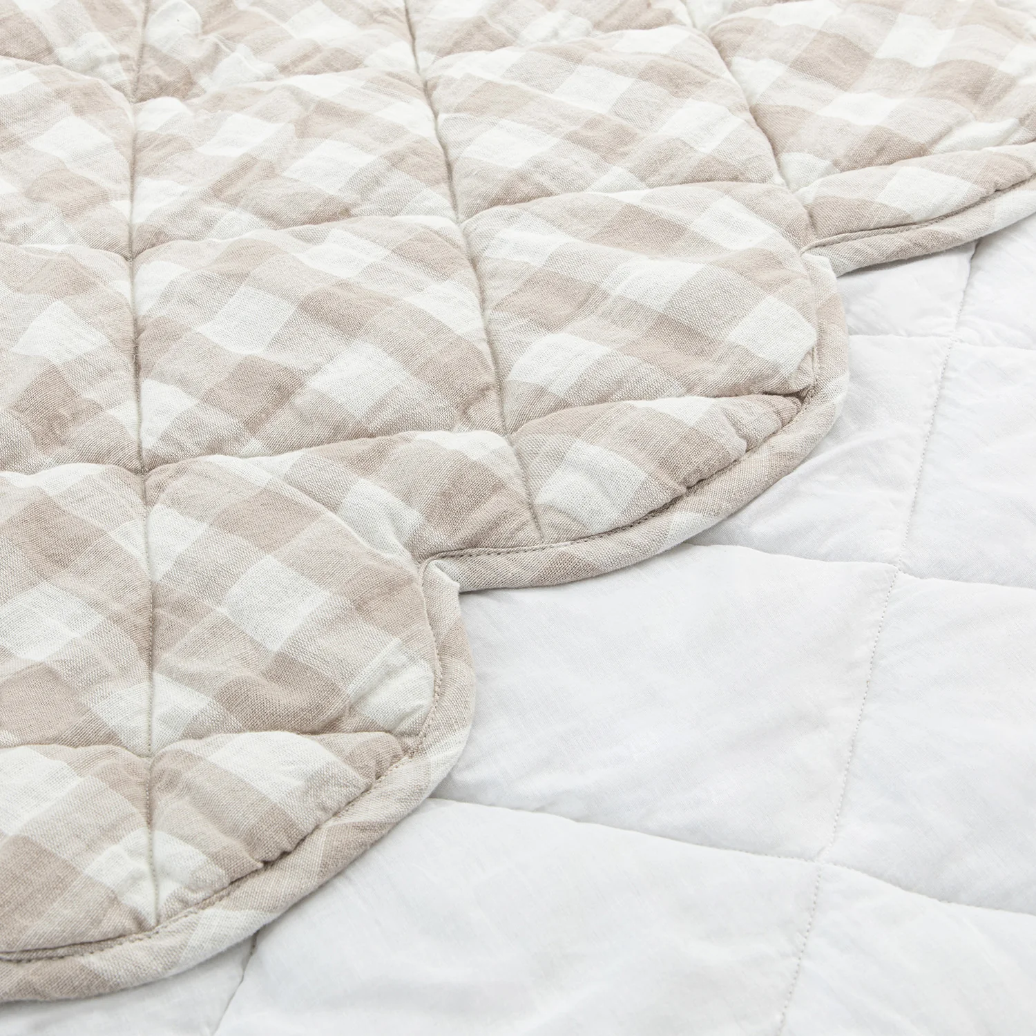 Matilda Beige Gingham Scallop Quilted Linen Blend Bedspread - Image 11