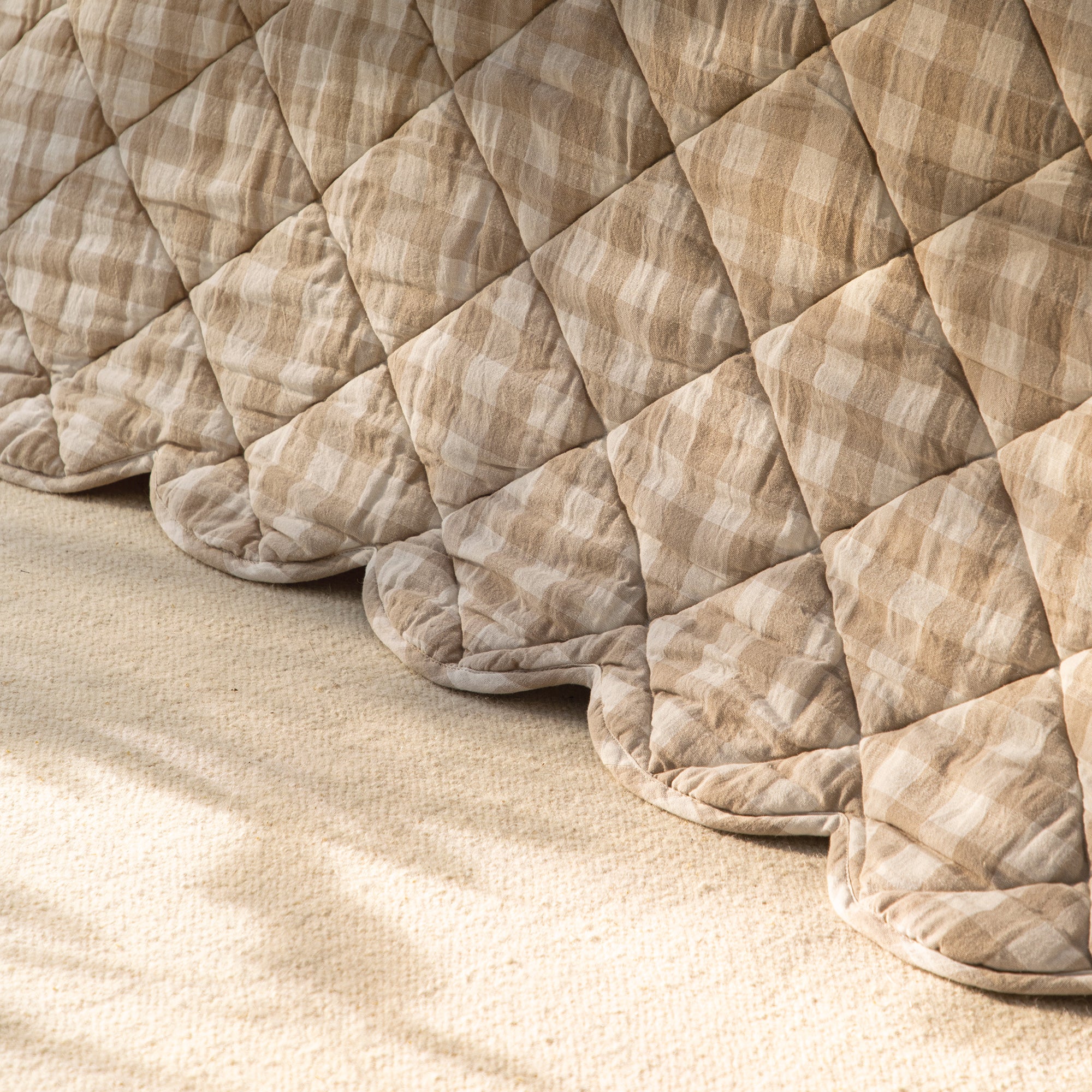 Matilda Beige Gingham Scallop Quilted Linen Blend Bedspread - Image 5