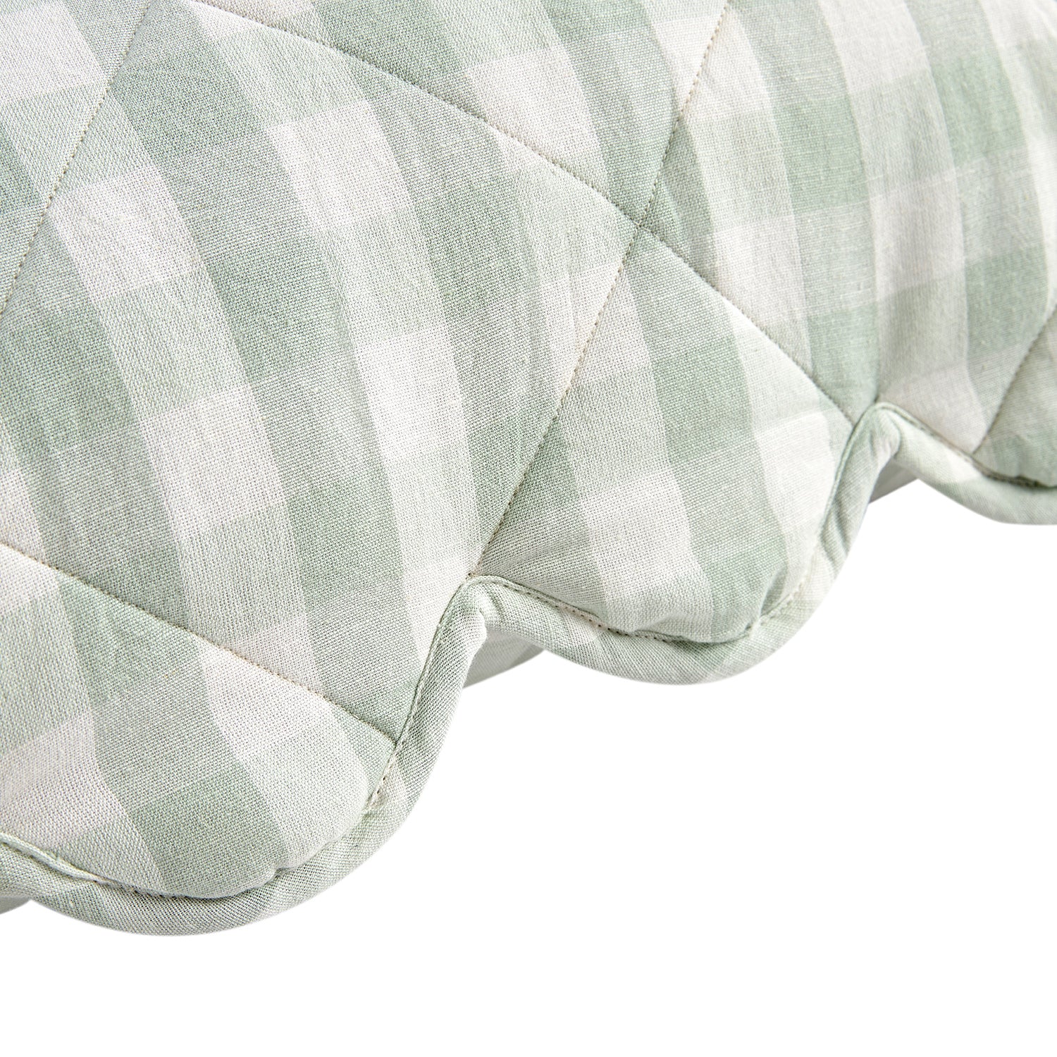 Matilda Sage Green Gingham Scallop Quilted Linen Blend Continental Square Pillowcases - Pair - Image 4