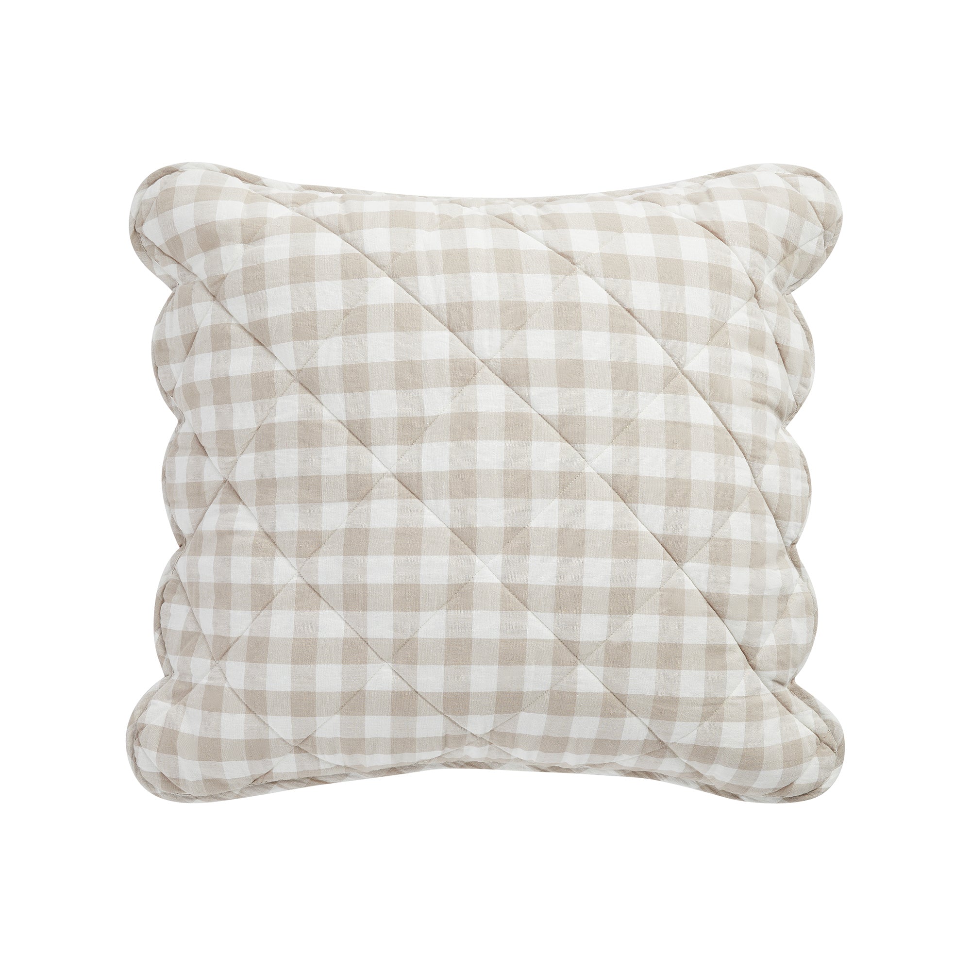 Matilda Beige Gingham Scallop Quilted Linen Blend Continental Square Pillowcases - Pair - Image 4
