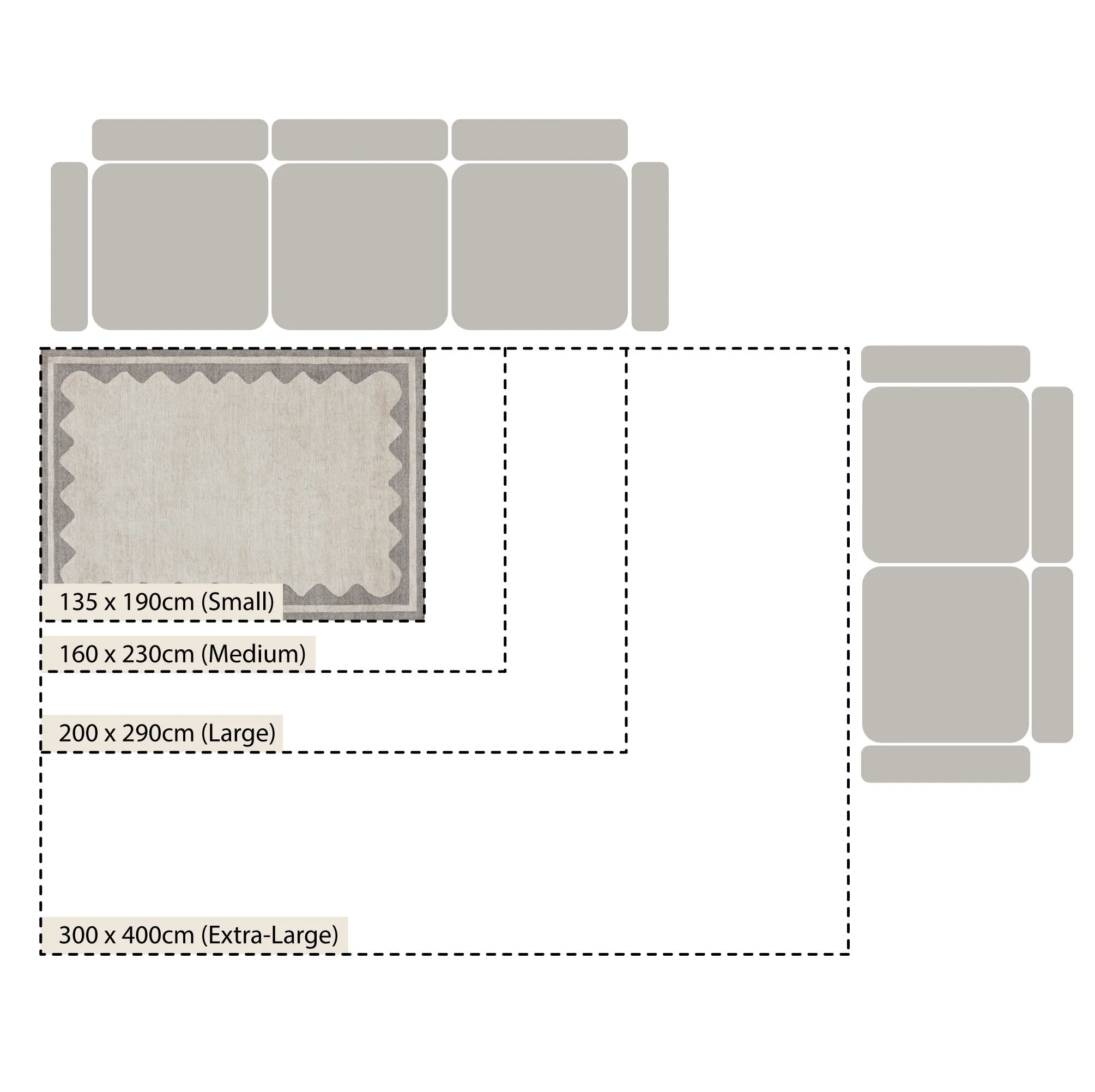 Matilda Grey Scallop Border Indoor Outdoor Handwoven Rug - Image 3
